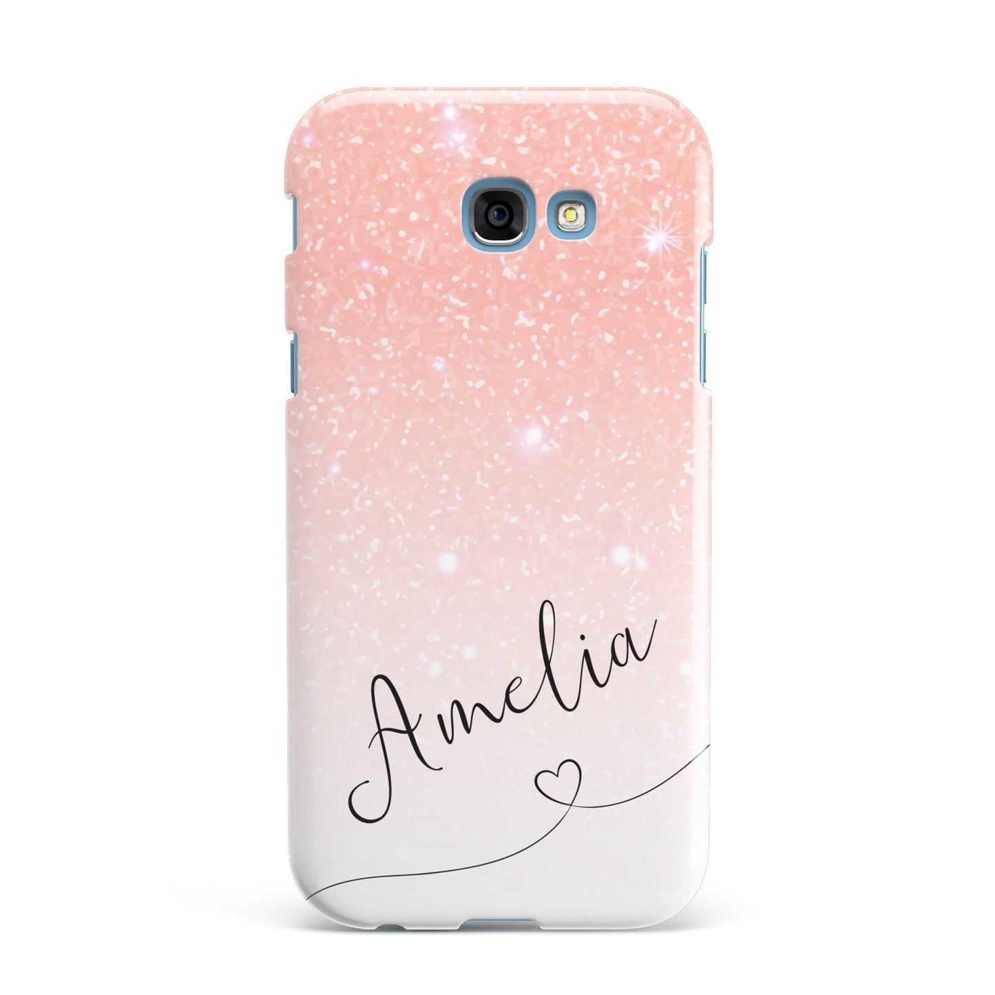 Personalised Pink Glitter Fade with Black Text Samsung Galaxy A7 2017 Case