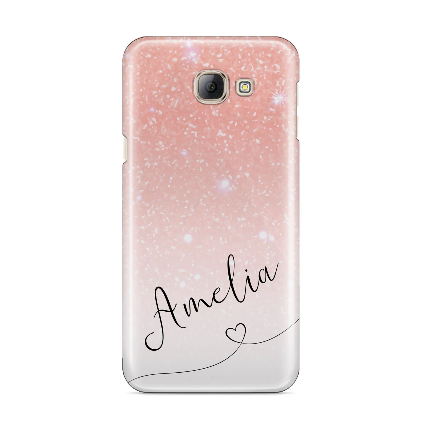 Personalised Pink Glitter Fade with Black Text Samsung Galaxy A8 2016 Case