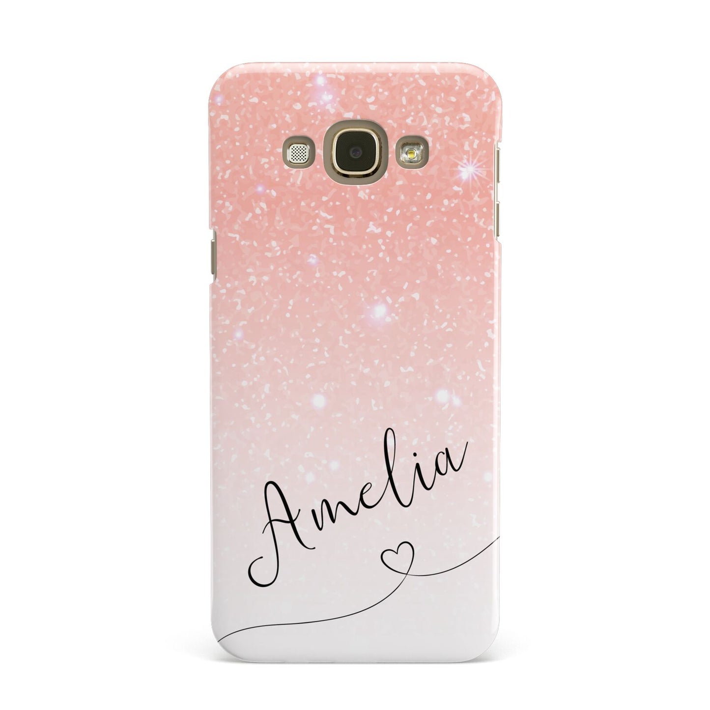 Personalised Pink Glitter Fade with Black Text Samsung Galaxy A8 Case