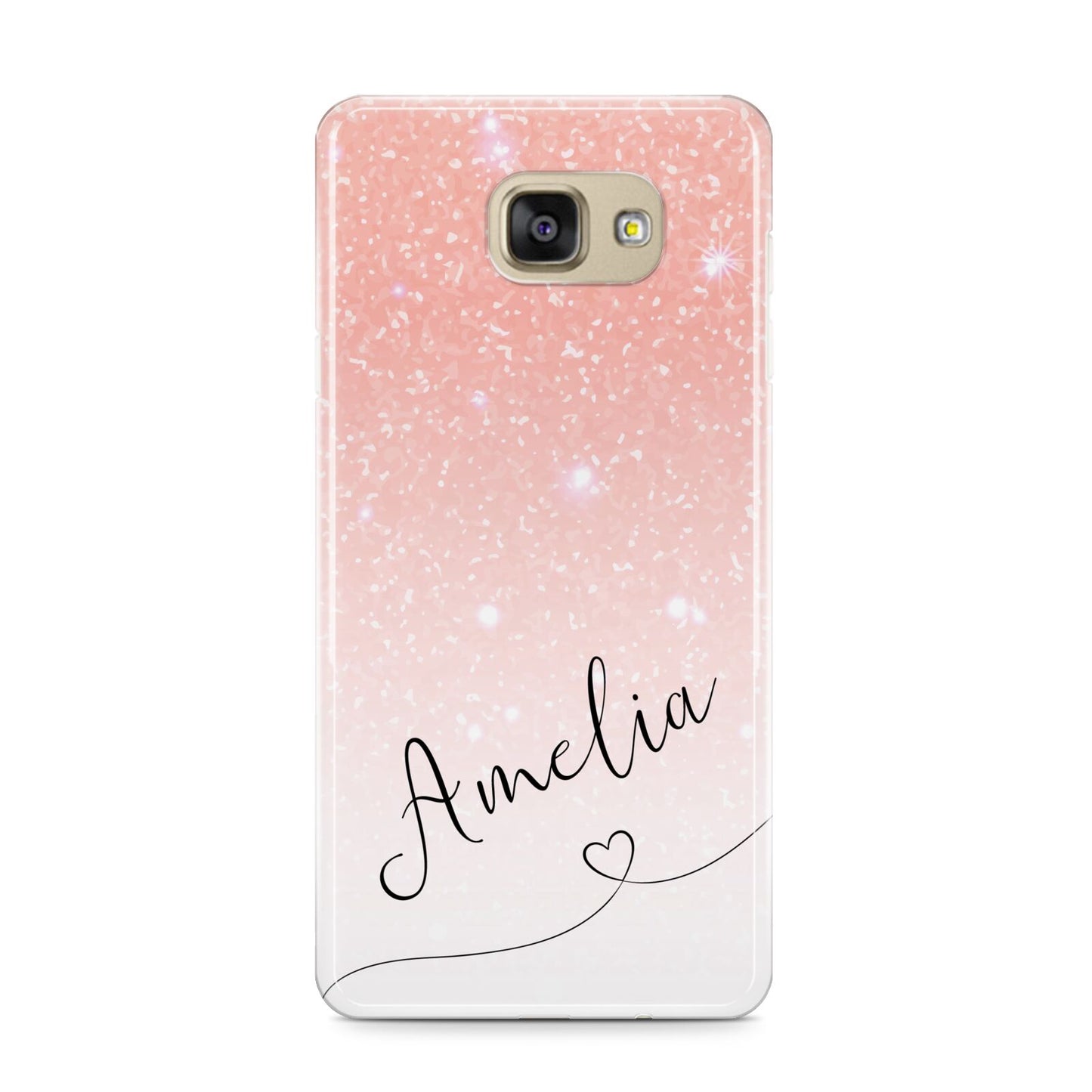 Personalised Pink Glitter Fade with Black Text Samsung Galaxy A9 2016 Case on gold phone