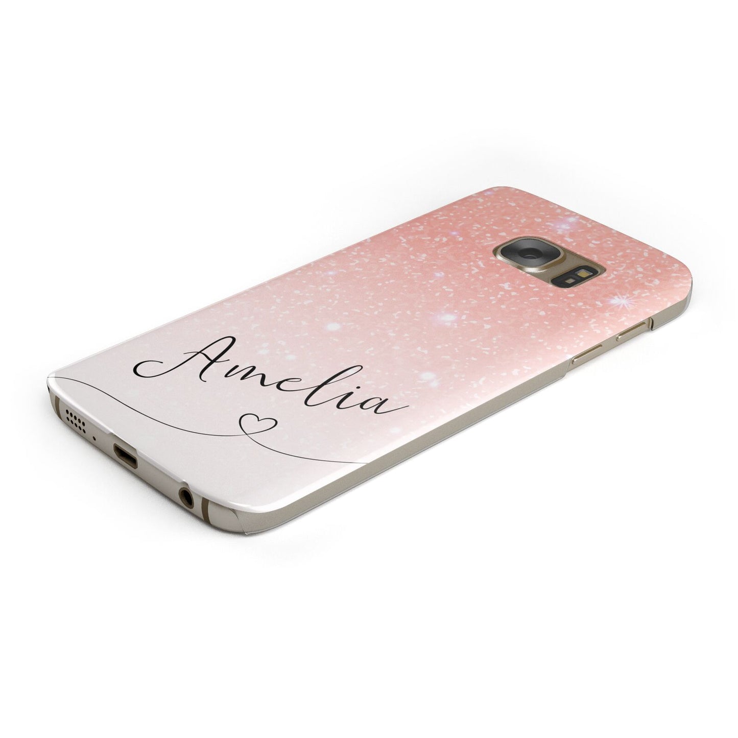 Personalised Pink Glitter Fade with Black Text Samsung Galaxy Case Bottom Cutout