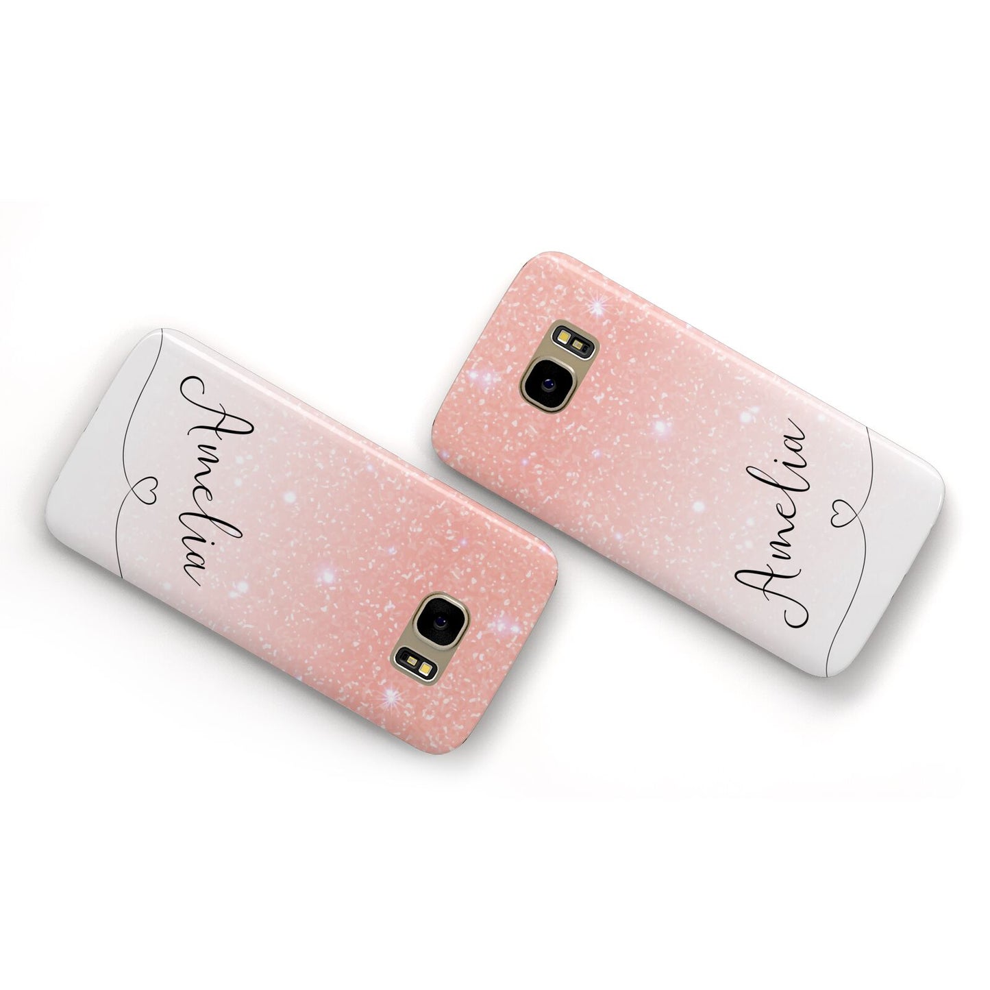 Personalised Pink Glitter Fade with Black Text Samsung Galaxy Case Flat Overview