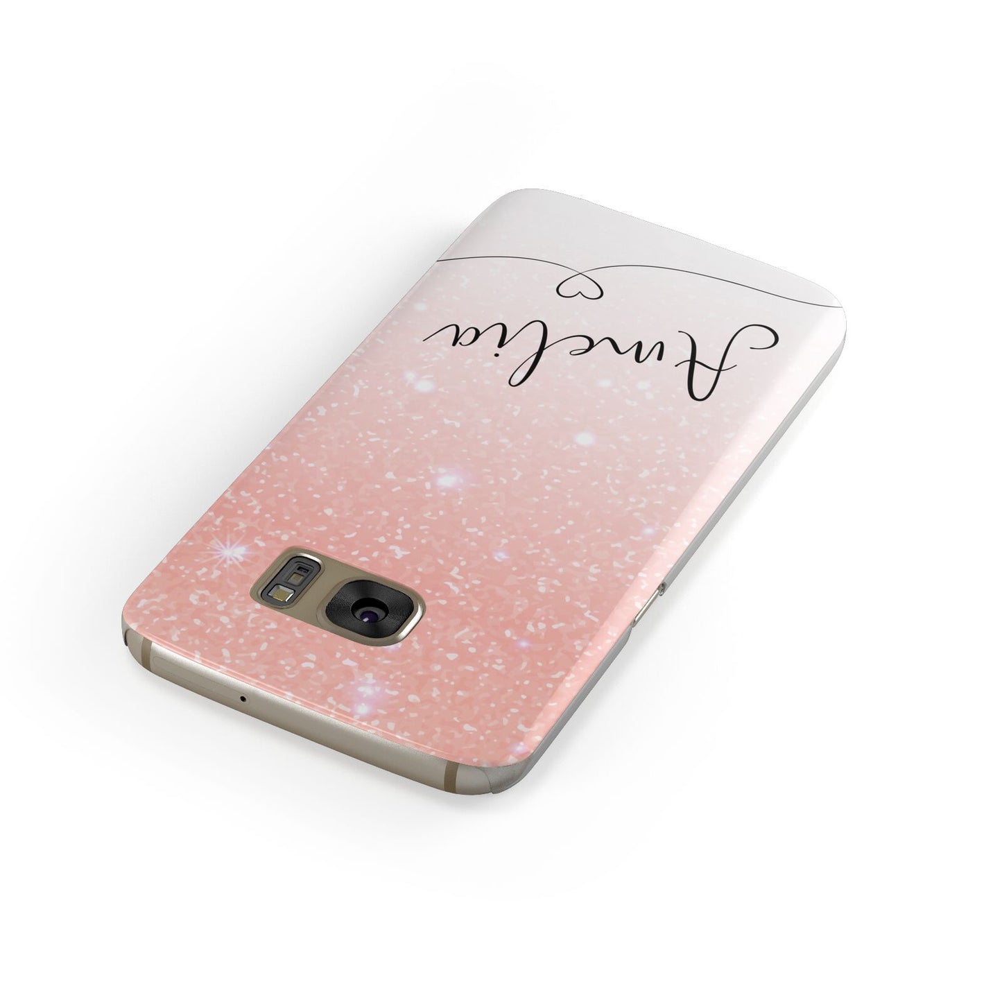 Personalised Pink Glitter Fade with Black Text Samsung Galaxy Case Front Close Up