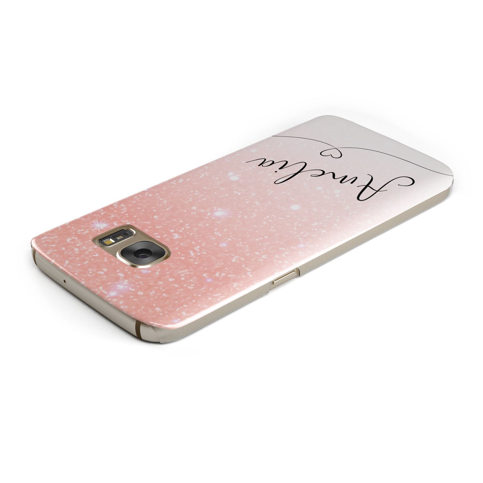 Personalised Pink Glitter Fade with Black Text Samsung Galaxy Case Top Cutout