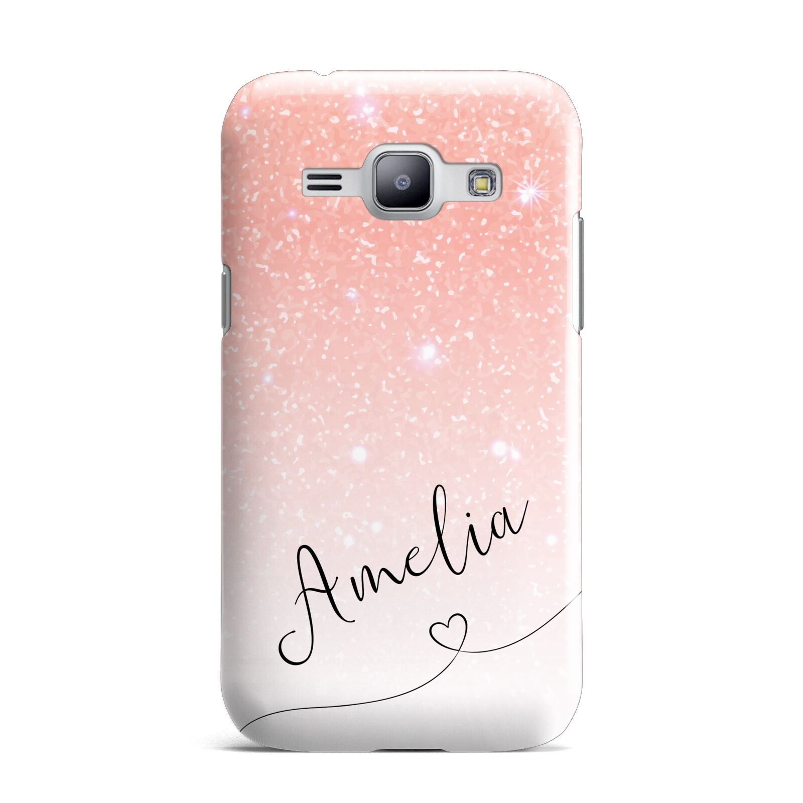 Personalised Pink Glitter Fade with Black Text Samsung Galaxy J1 2015 Case