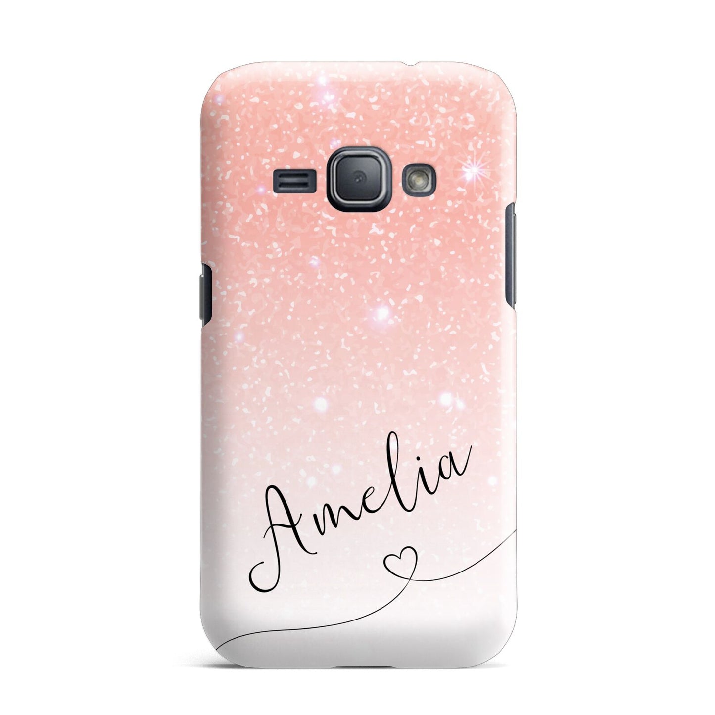 Personalised Pink Glitter Fade with Black Text Samsung Galaxy J1 2016 Case