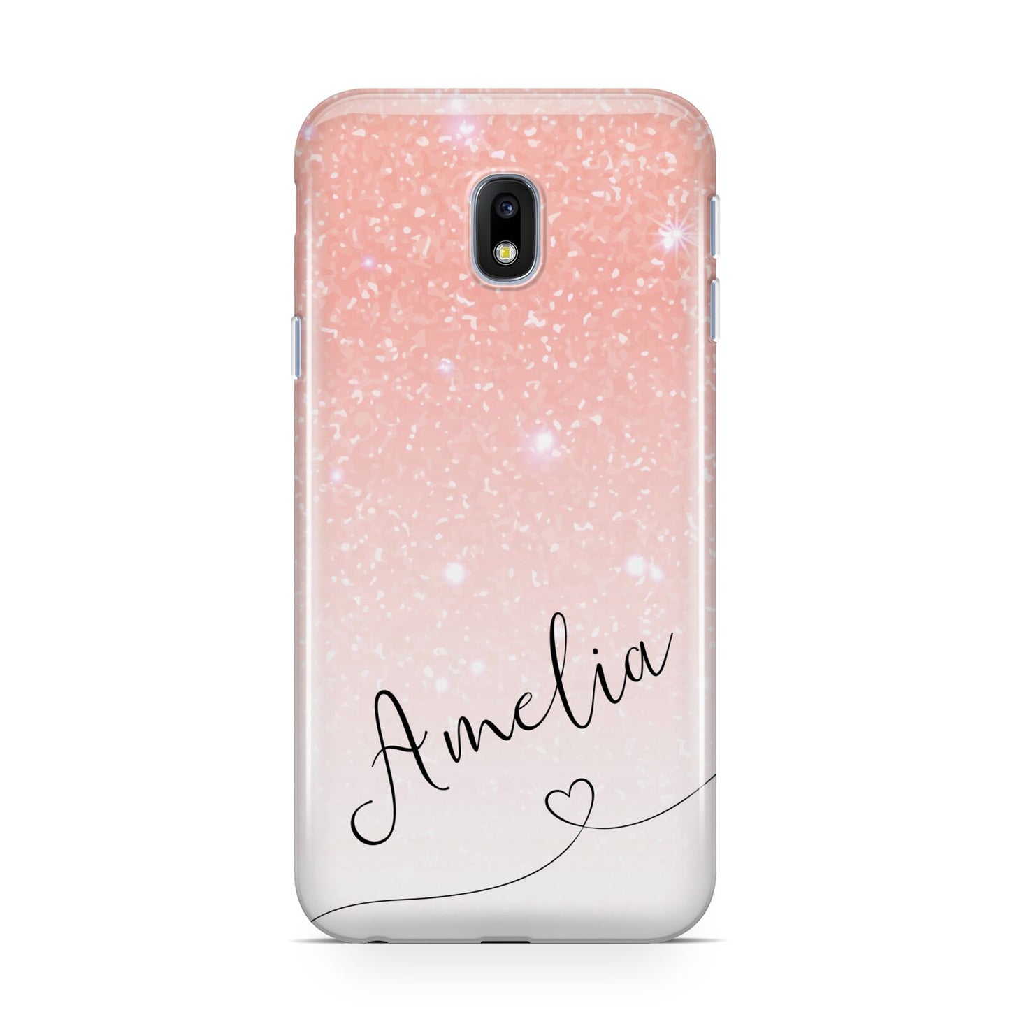 Personalised Pink Glitter Fade with Black Text Samsung Galaxy J3 2017 Case