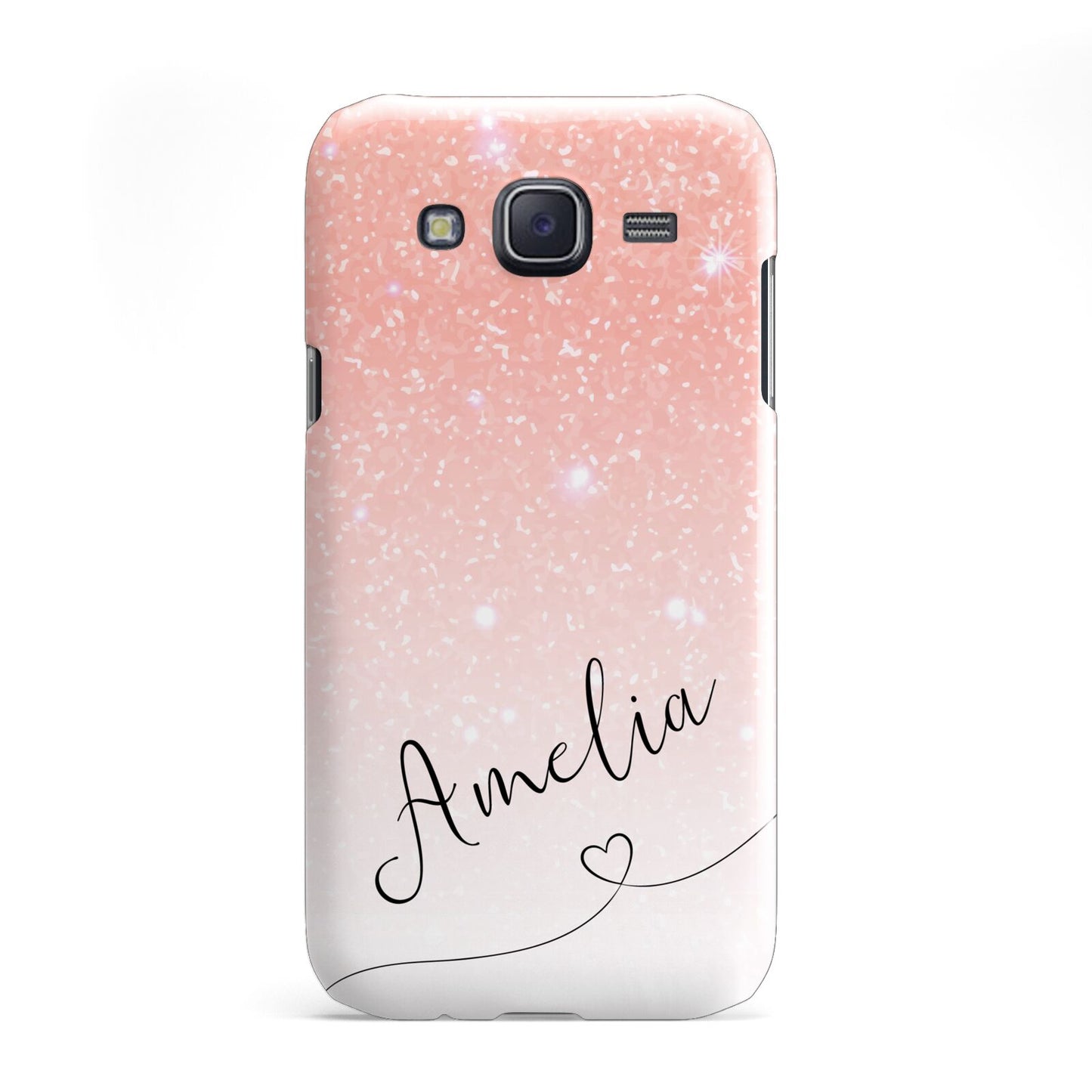 Personalised Pink Glitter Fade with Black Text Samsung Galaxy J5 Case