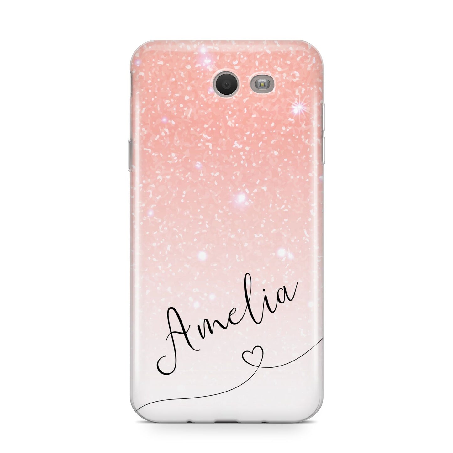 Personalised Pink Glitter Fade with Black Text Samsung Galaxy J7 2017 Case