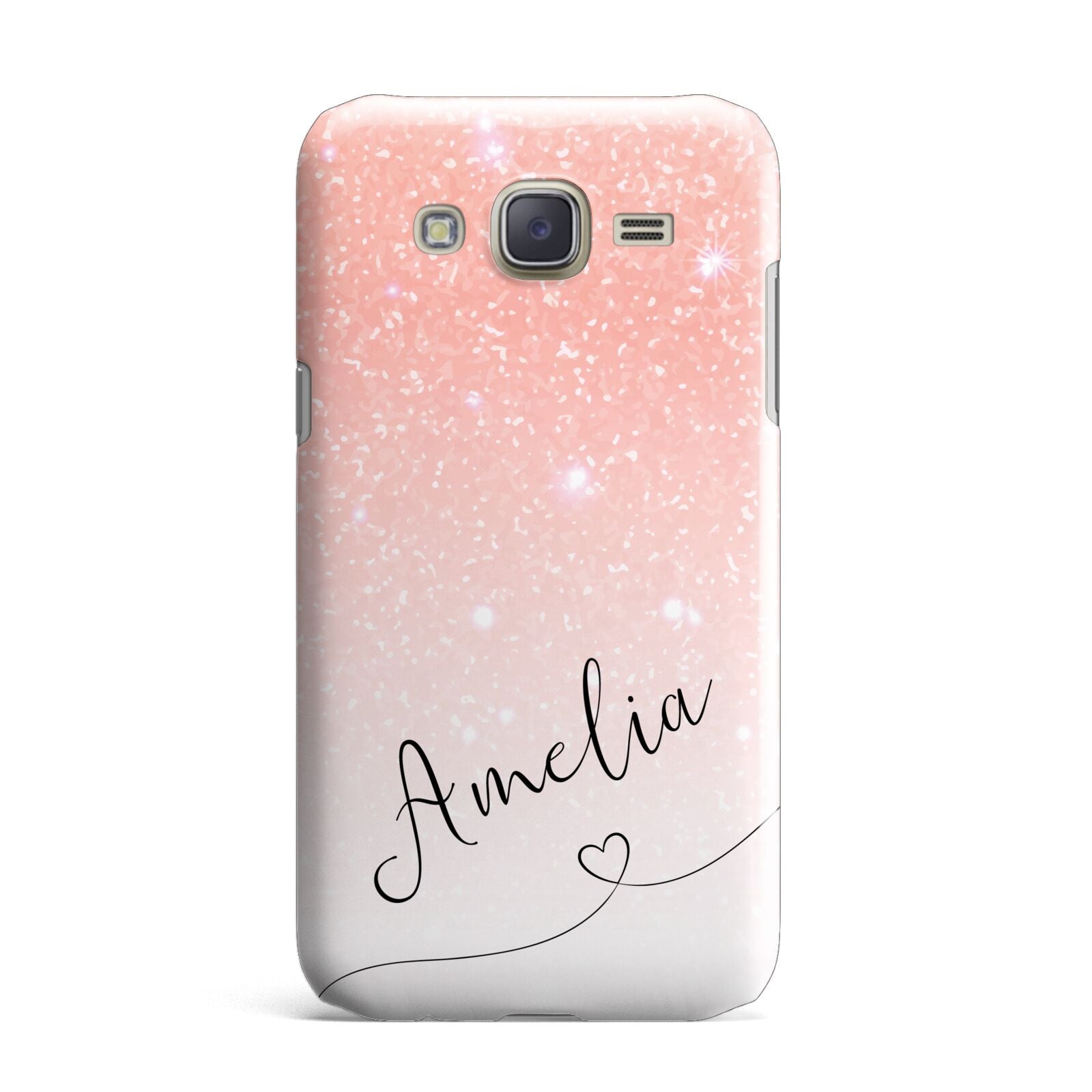 Personalised Pink Glitter Fade with Black Text Samsung Galaxy J7 Case