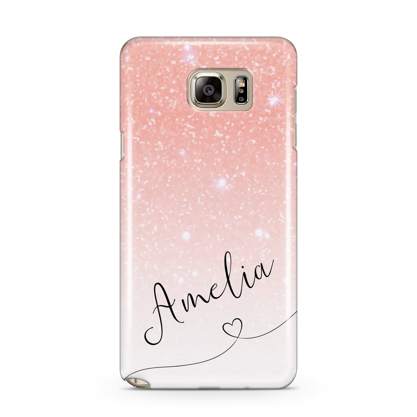 Personalised Pink Glitter Fade with Black Text Samsung Galaxy Note 5 Case