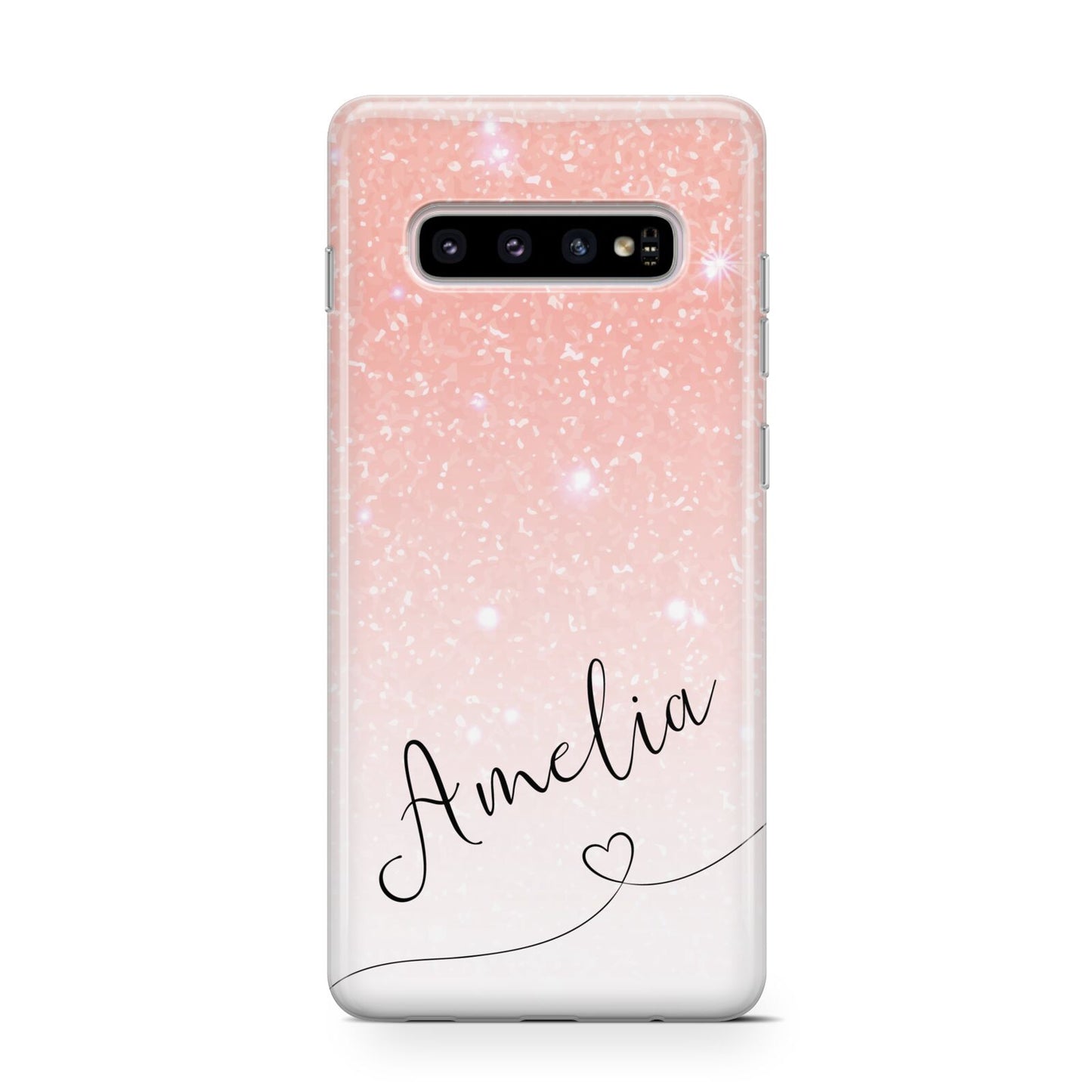 Personalised Pink Glitter Fade with Black Text Samsung Galaxy S10 Case