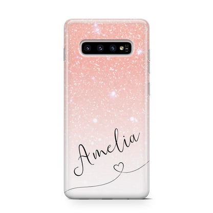 Personalised Pink Glitter Fade with Black Text Samsung Galaxy S10 Case