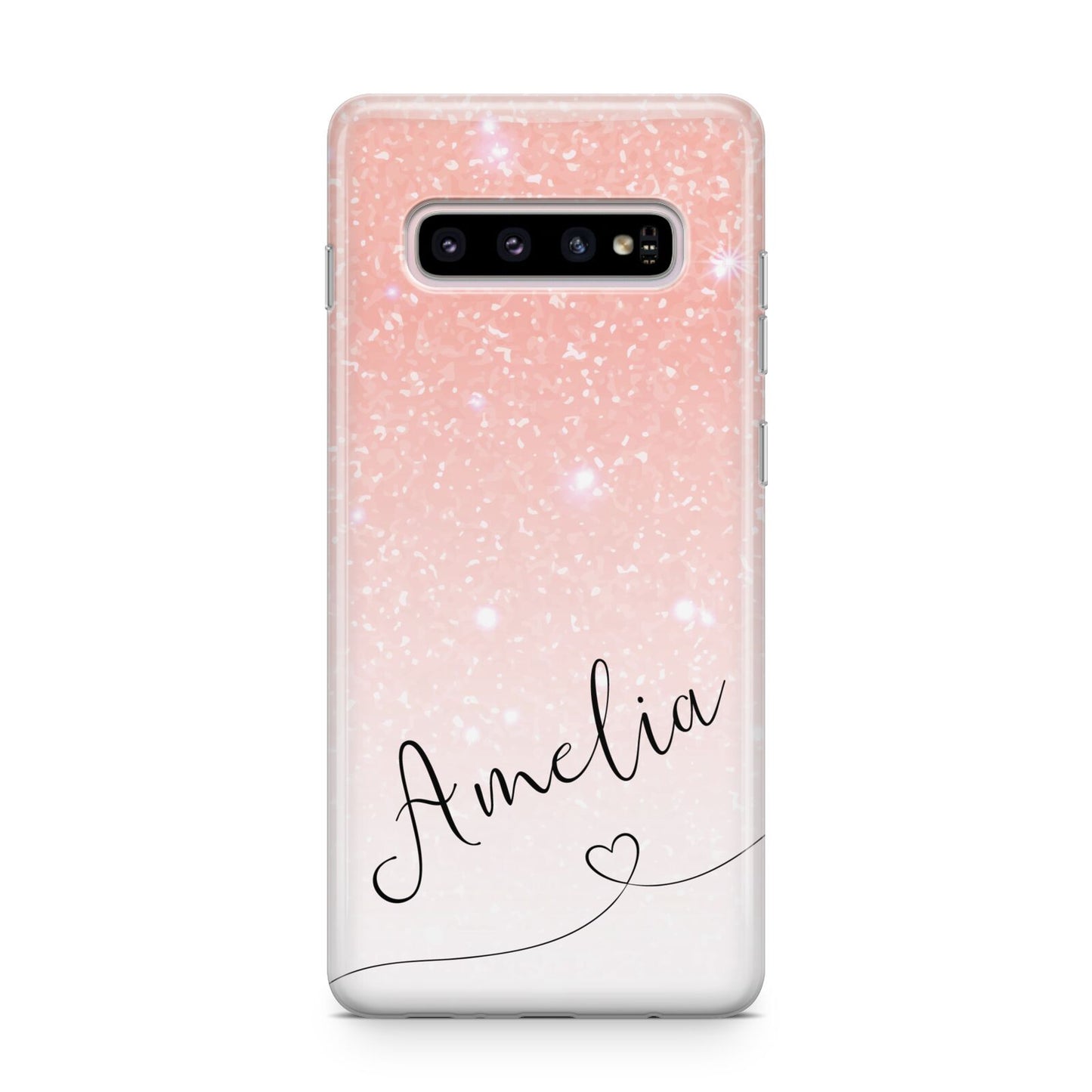 Personalised Pink Glitter Fade with Black Text Samsung Galaxy S10 Plus Case