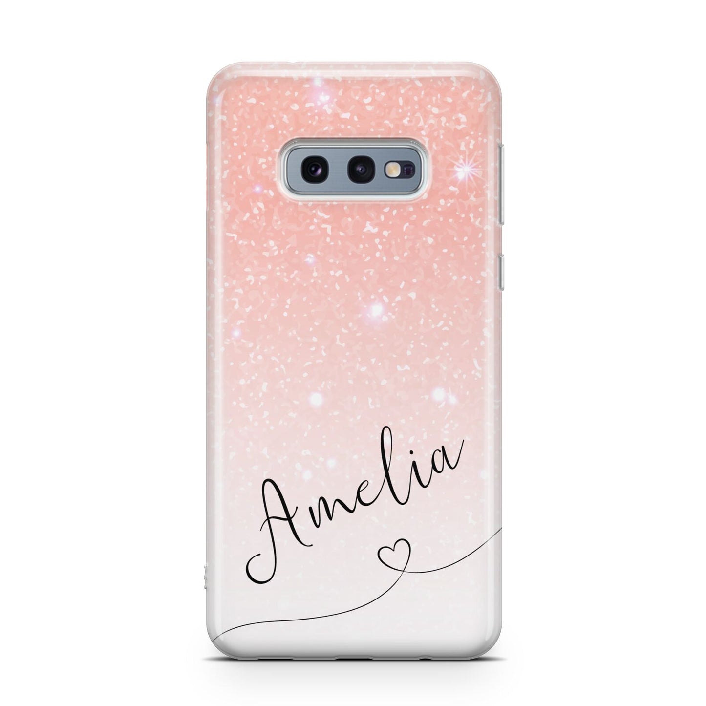 Personalised Pink Glitter Fade with Black Text Samsung Galaxy S10E Case