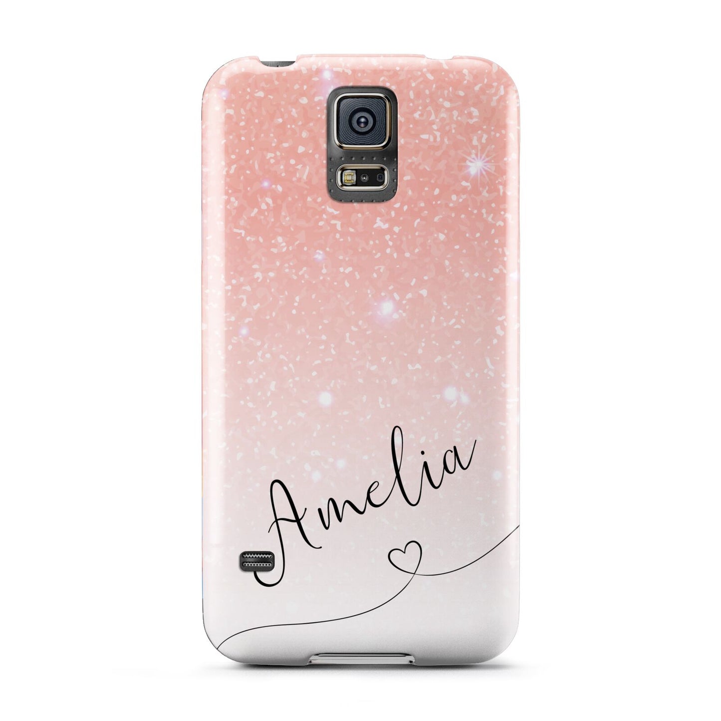 Personalised Pink Glitter Fade with Black Text Samsung Galaxy S5 Case