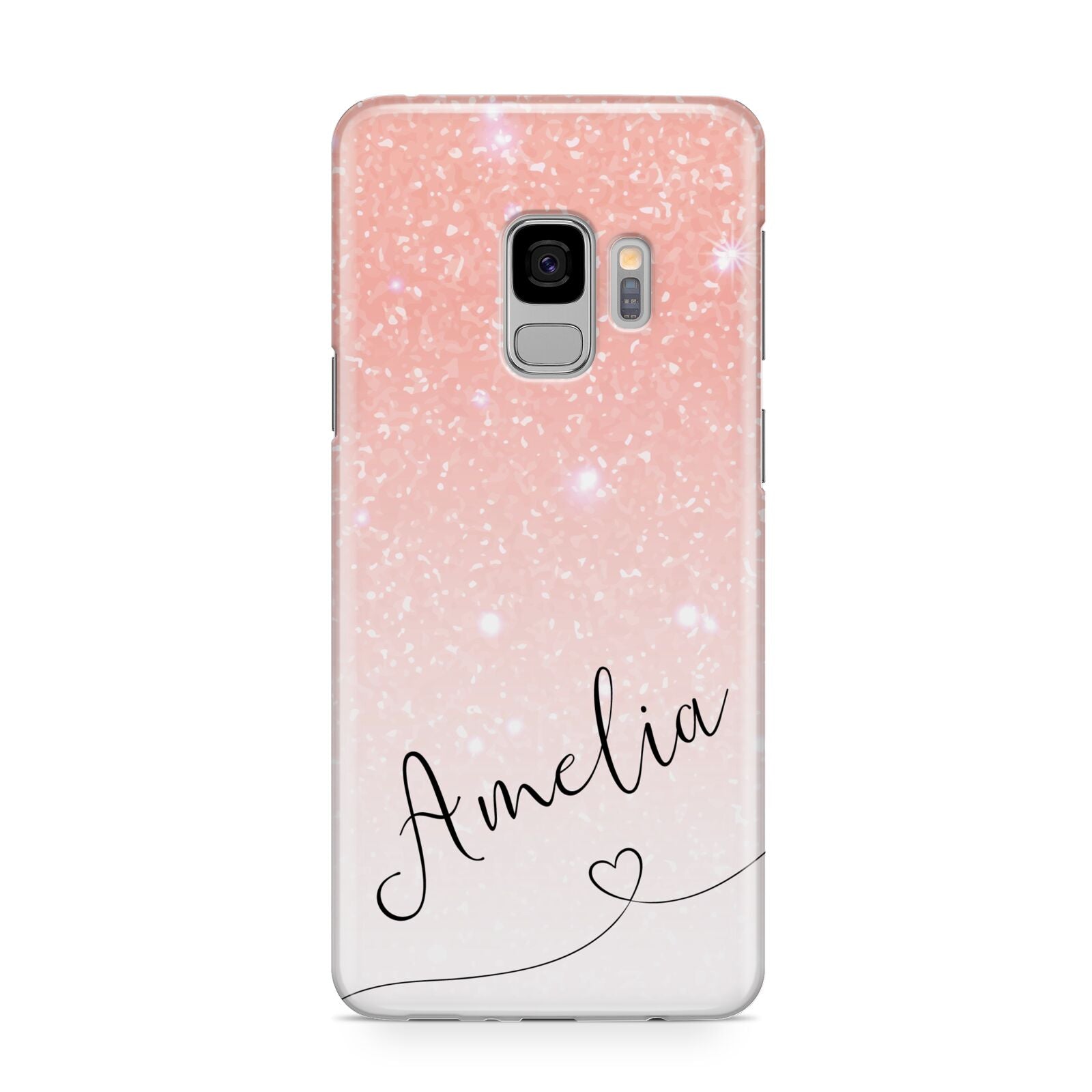 Personalised Pink Glitter Fade with Black Text Samsung Galaxy S9 Case