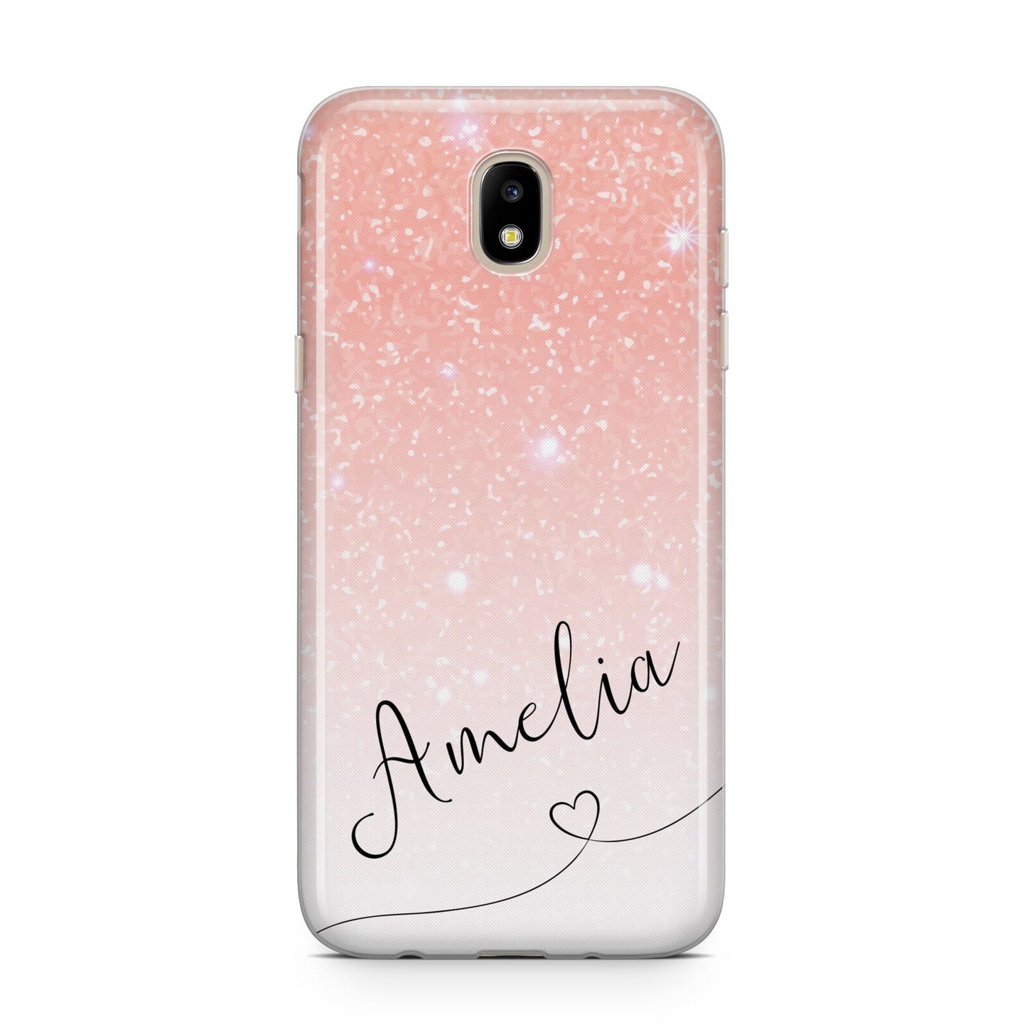 Personalised Pink Glitter Fade with Black Text Samsung J5 2017 Case