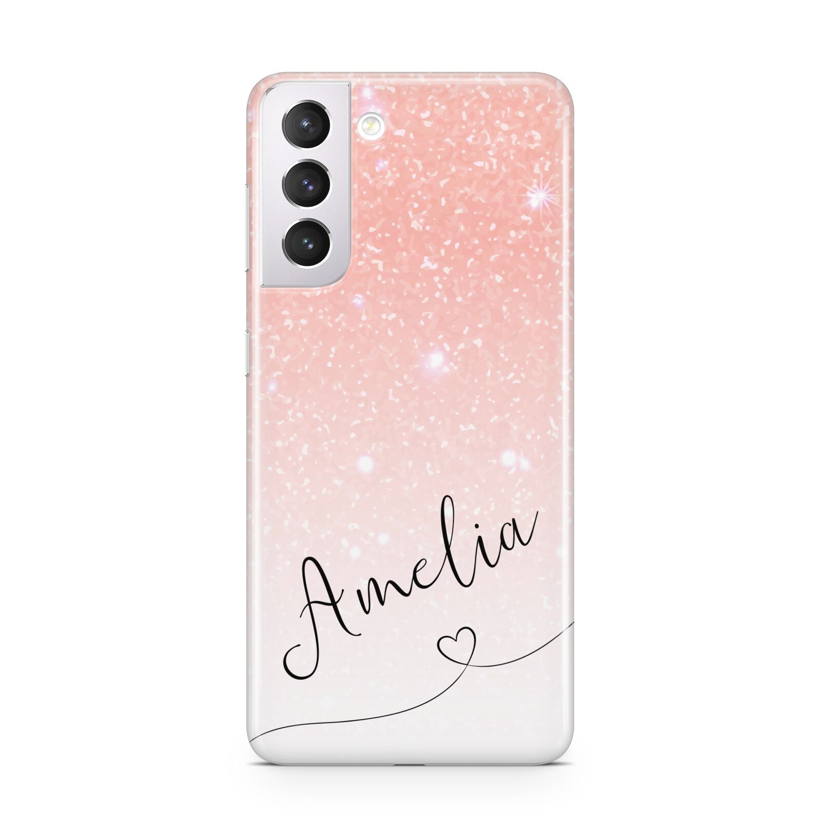 Personalised Pink Glitter Fade with Black Text Samsung S21 Case