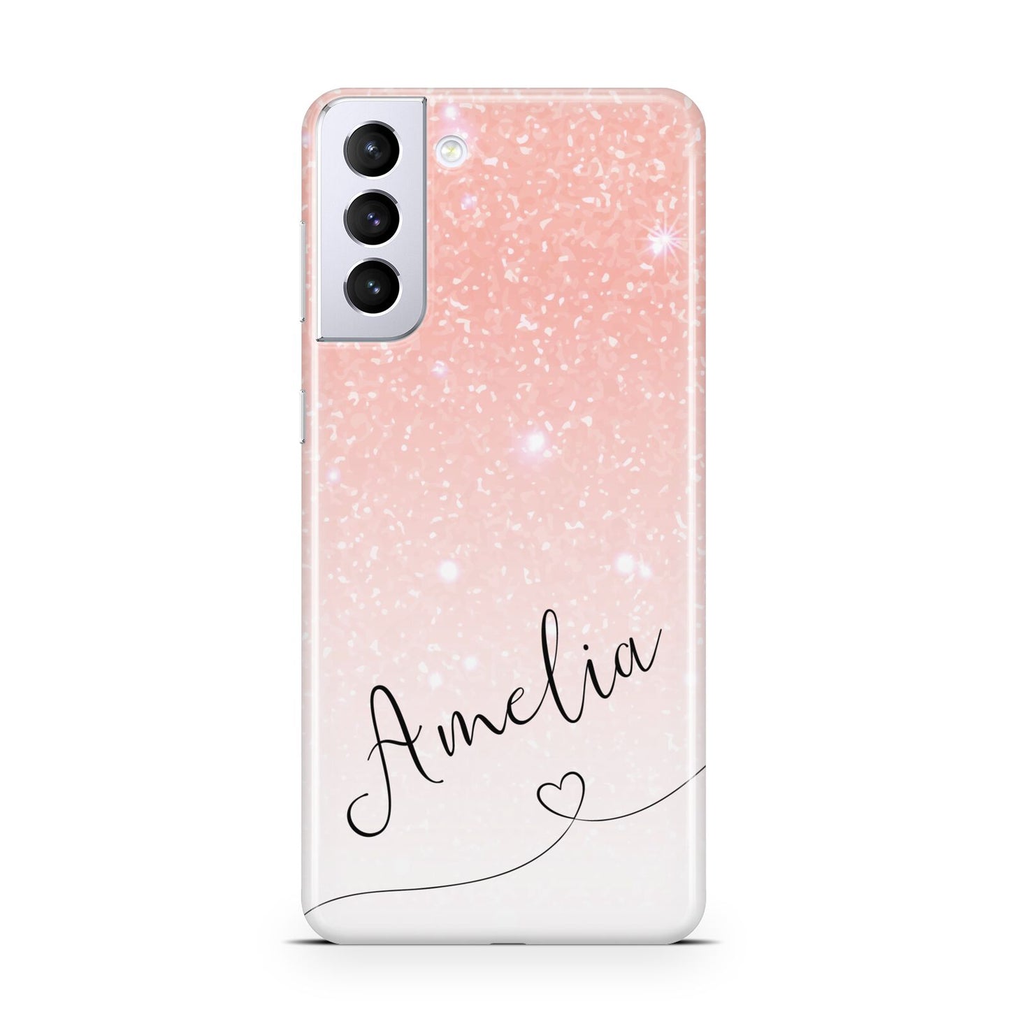 Personalised Pink Glitter Fade with Black Text Samsung S21 Plus Case