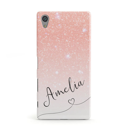 Personalised Pink Glitter Fade with Black Text Sony Xperia Case