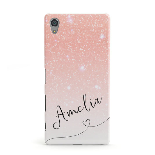 Personalised Pink Glitter Fade with Black Text Sony Xperia Case