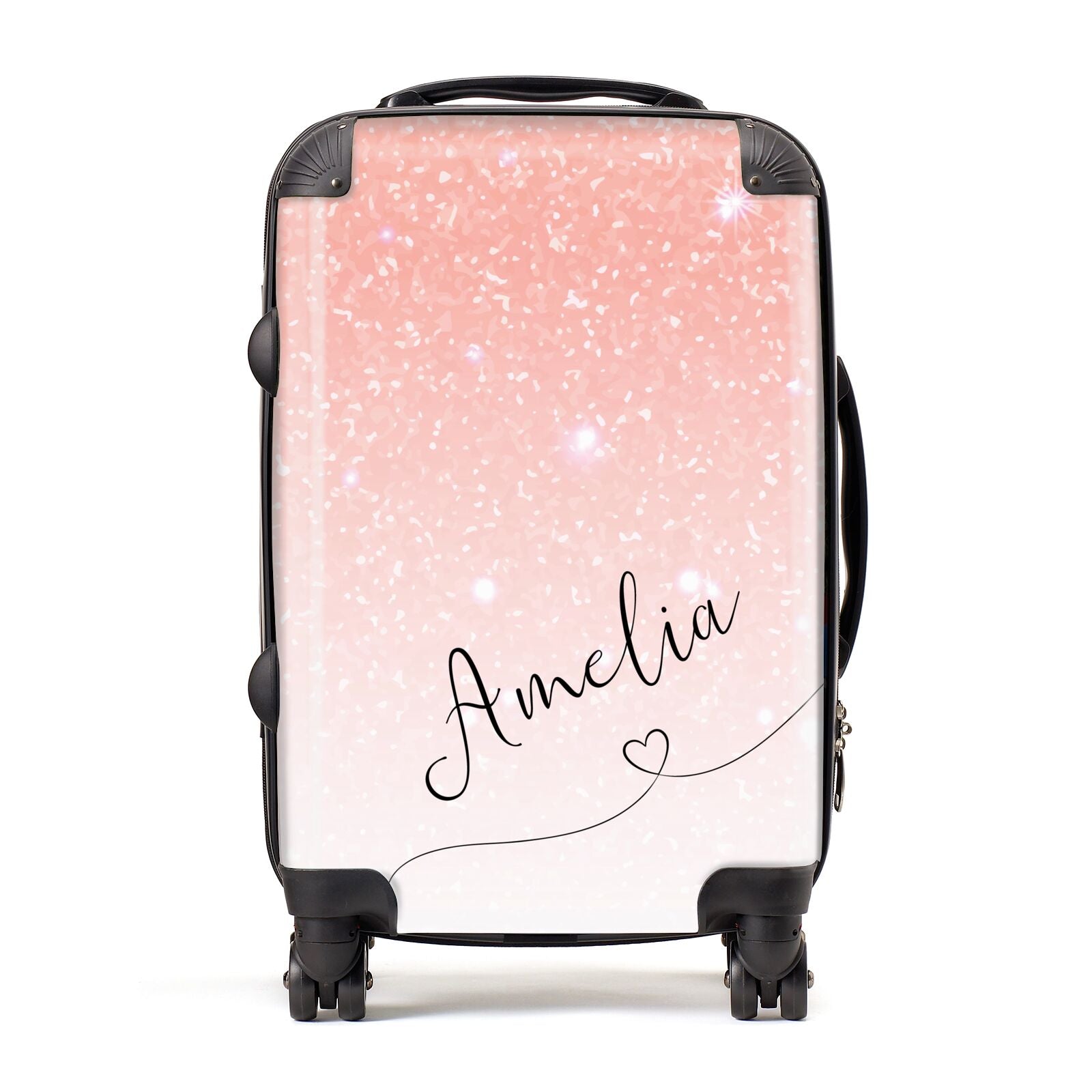 Personalised Pink Glitter Fade with Black Text Suitcase