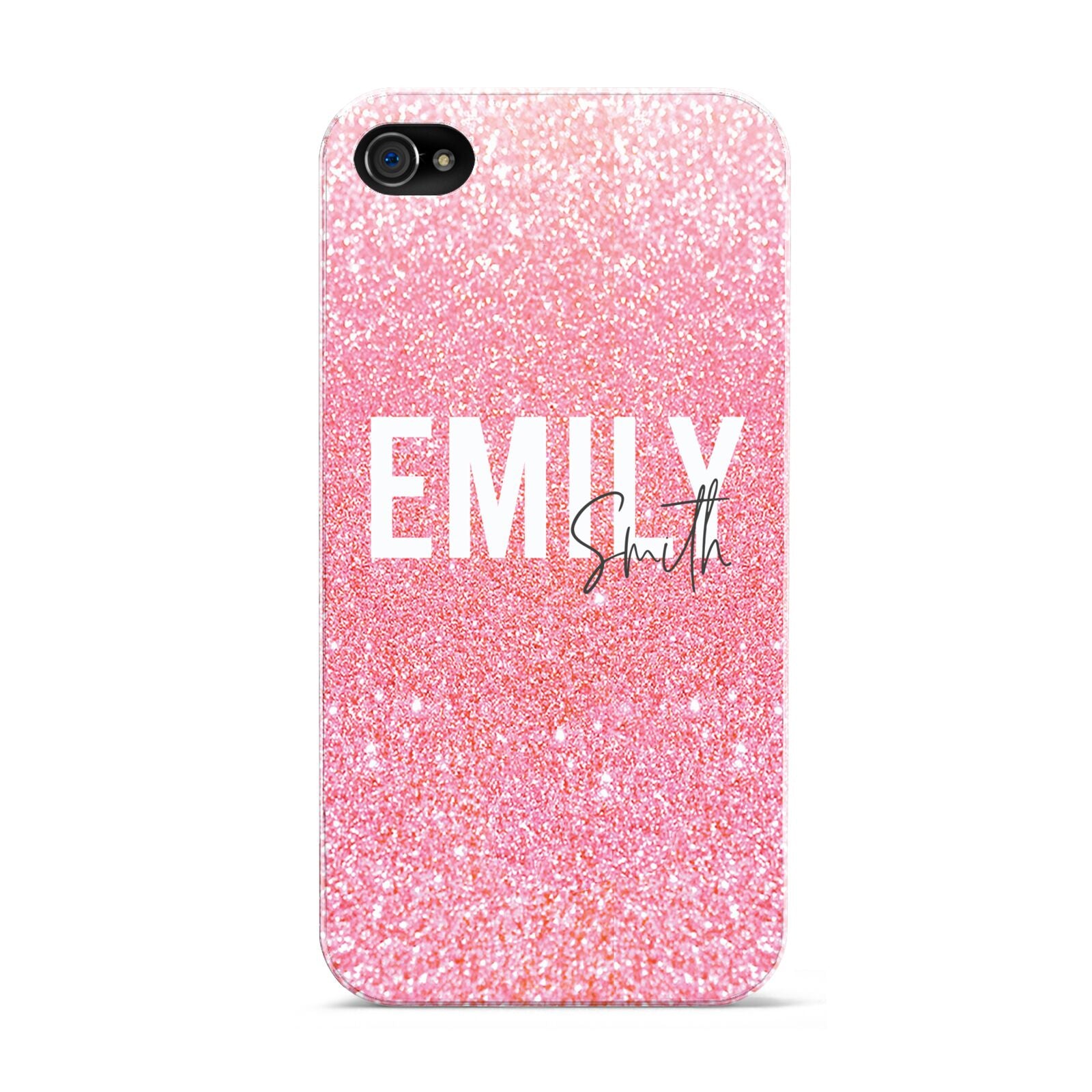 Personalised Pink Glitter White Name Apple iPhone 4s Case