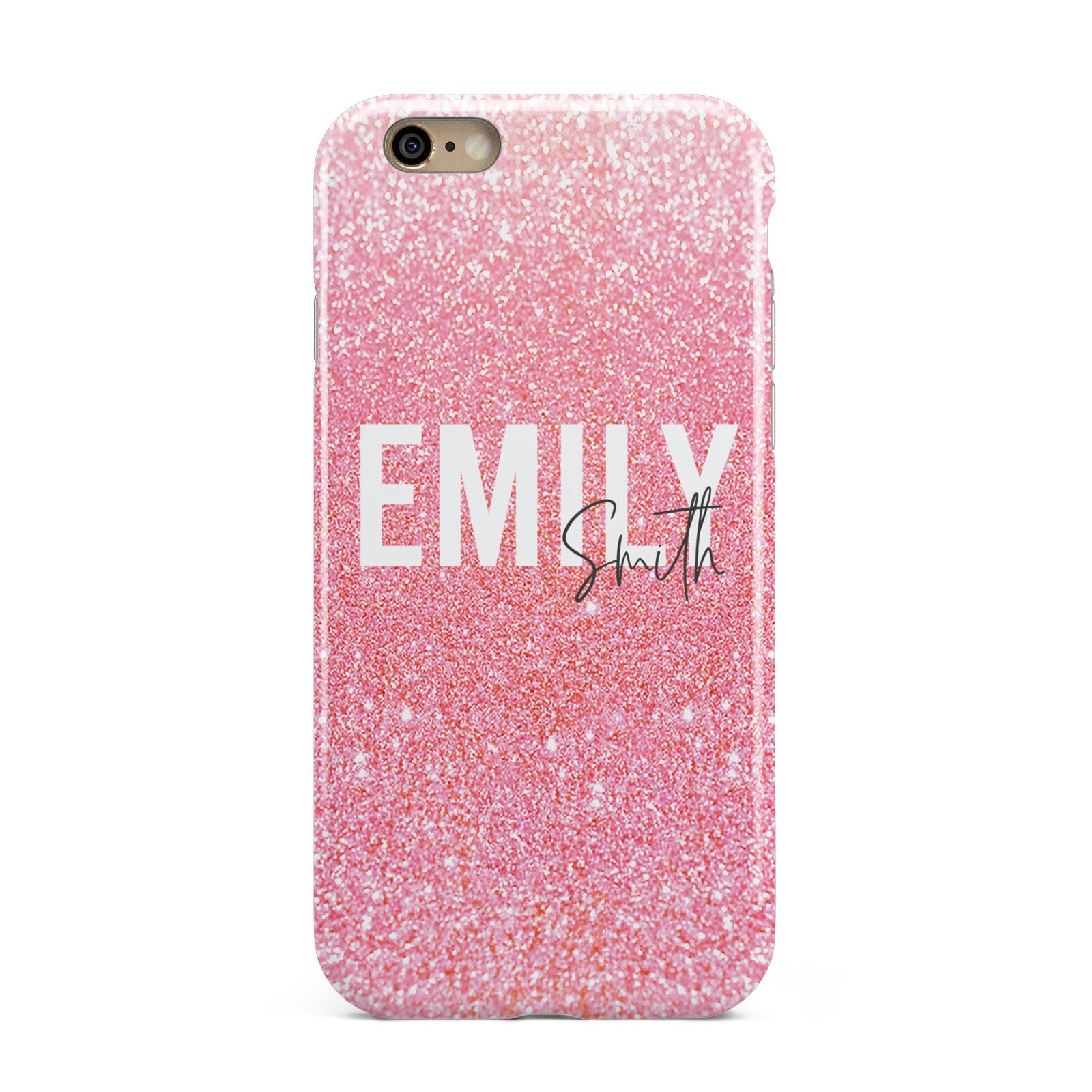 Personalised Pink Glitter White Name Apple iPhone 6 3D Tough Case