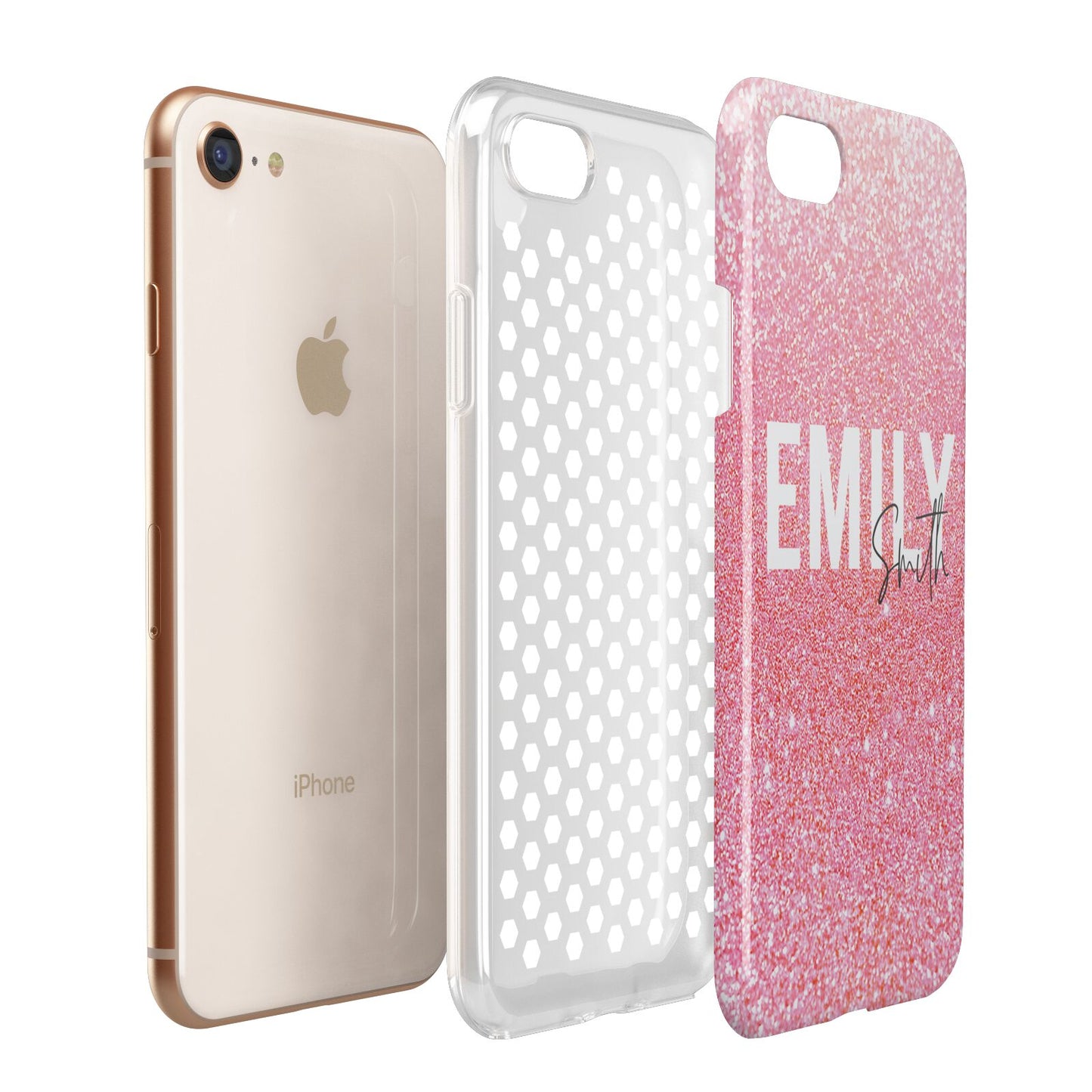 Personalised Pink Glitter White Name Apple iPhone 7 8 3D Tough Case Expanded View