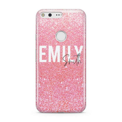 Personalised Pink Glitter White Name Google Pixel Case