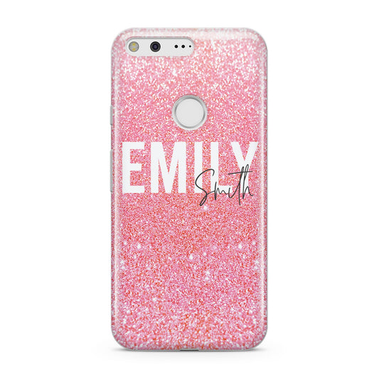 Personalised Pink Glitter White Name Google Pixel Case