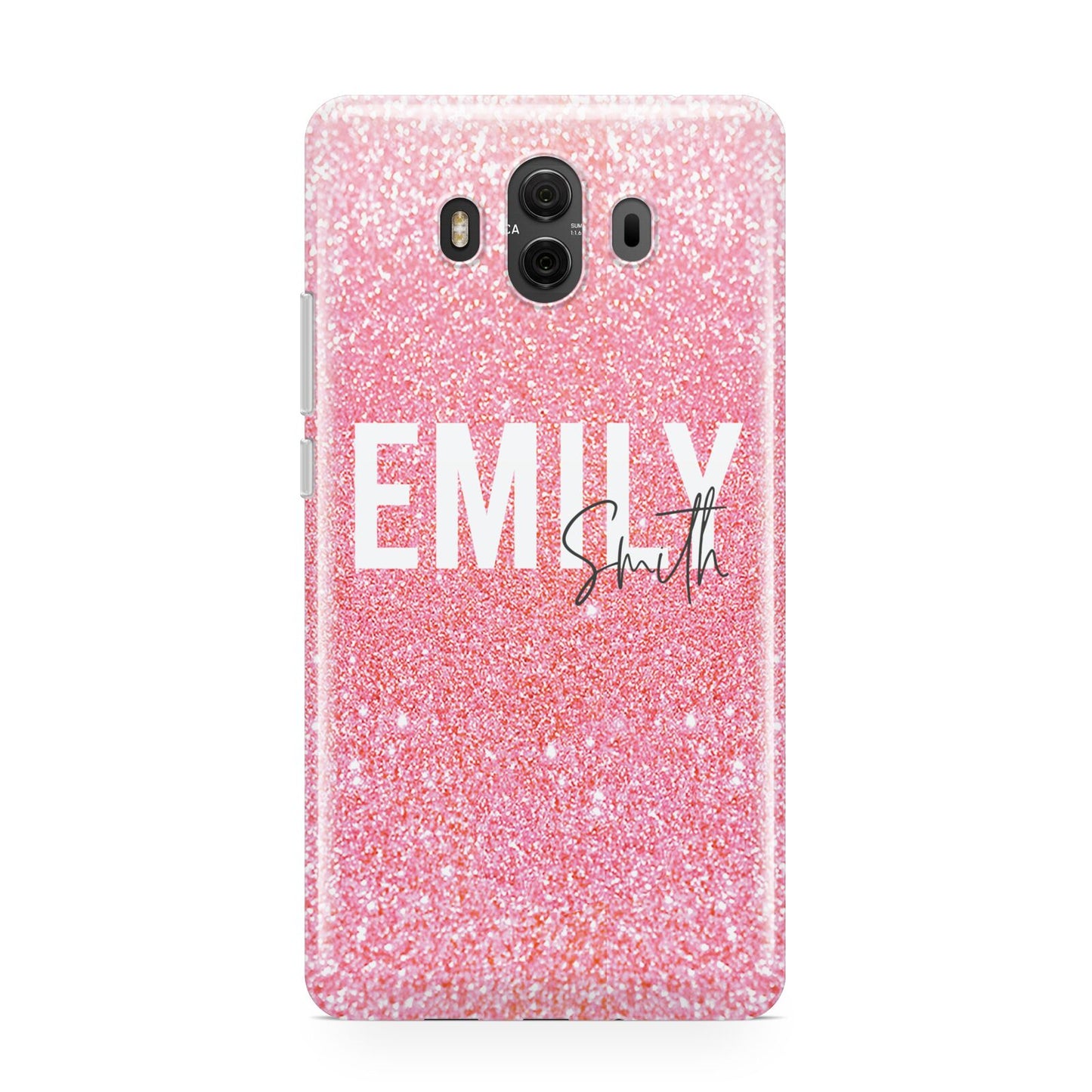 Personalised Pink Glitter White Name Huawei Mate 10 Protective Phone Case