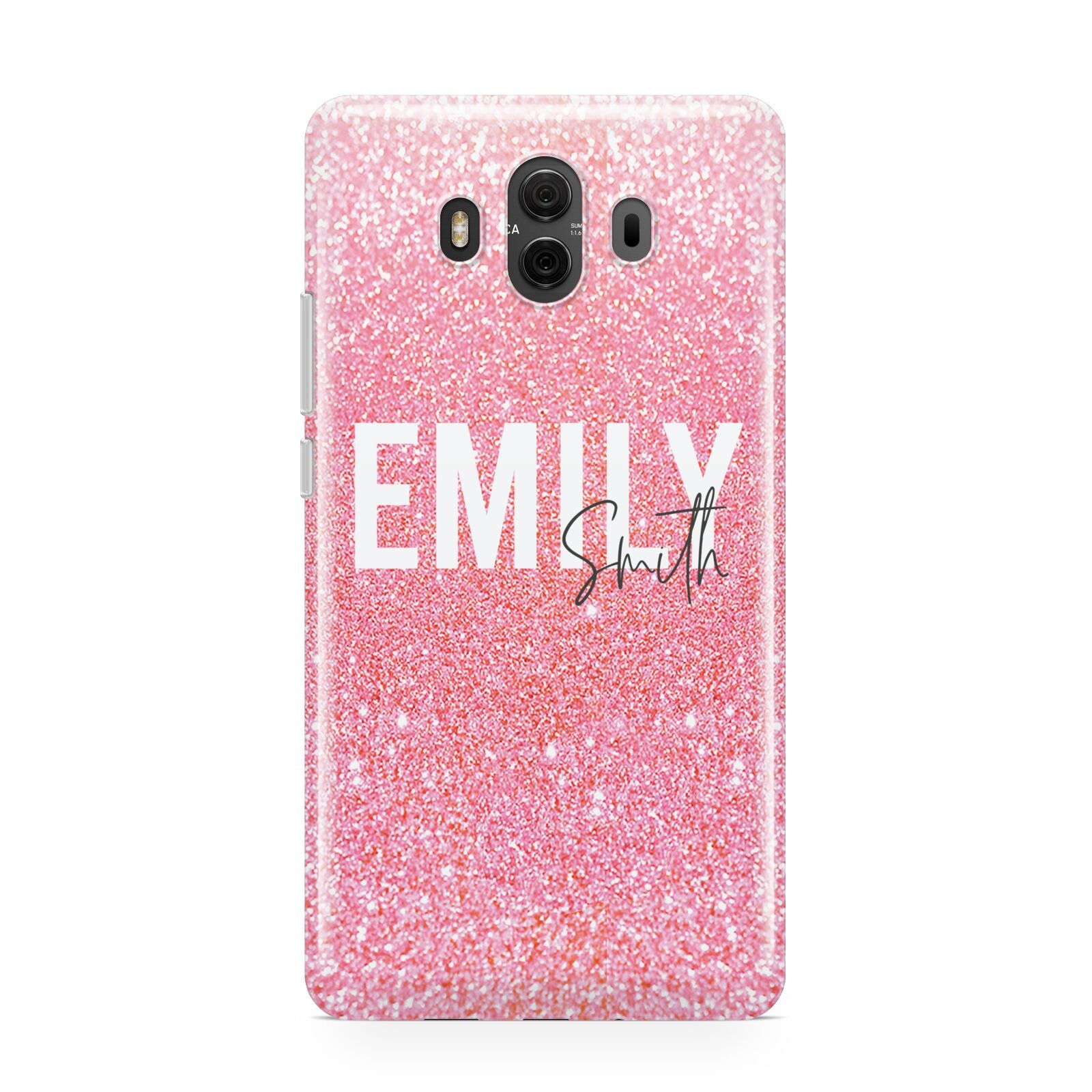 Personalised Pink Glitter White Name Huawei Mate 10 Protective Phone Case