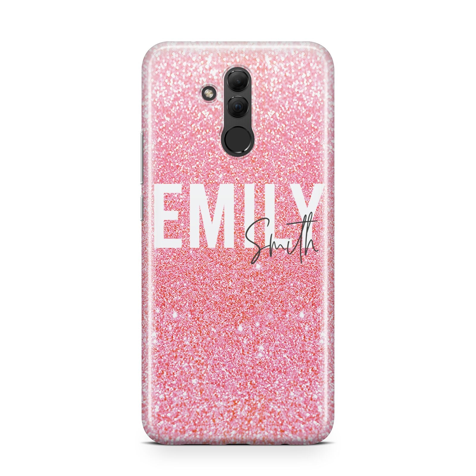 Personalised Pink Glitter White Name Huawei Mate 20 Lite