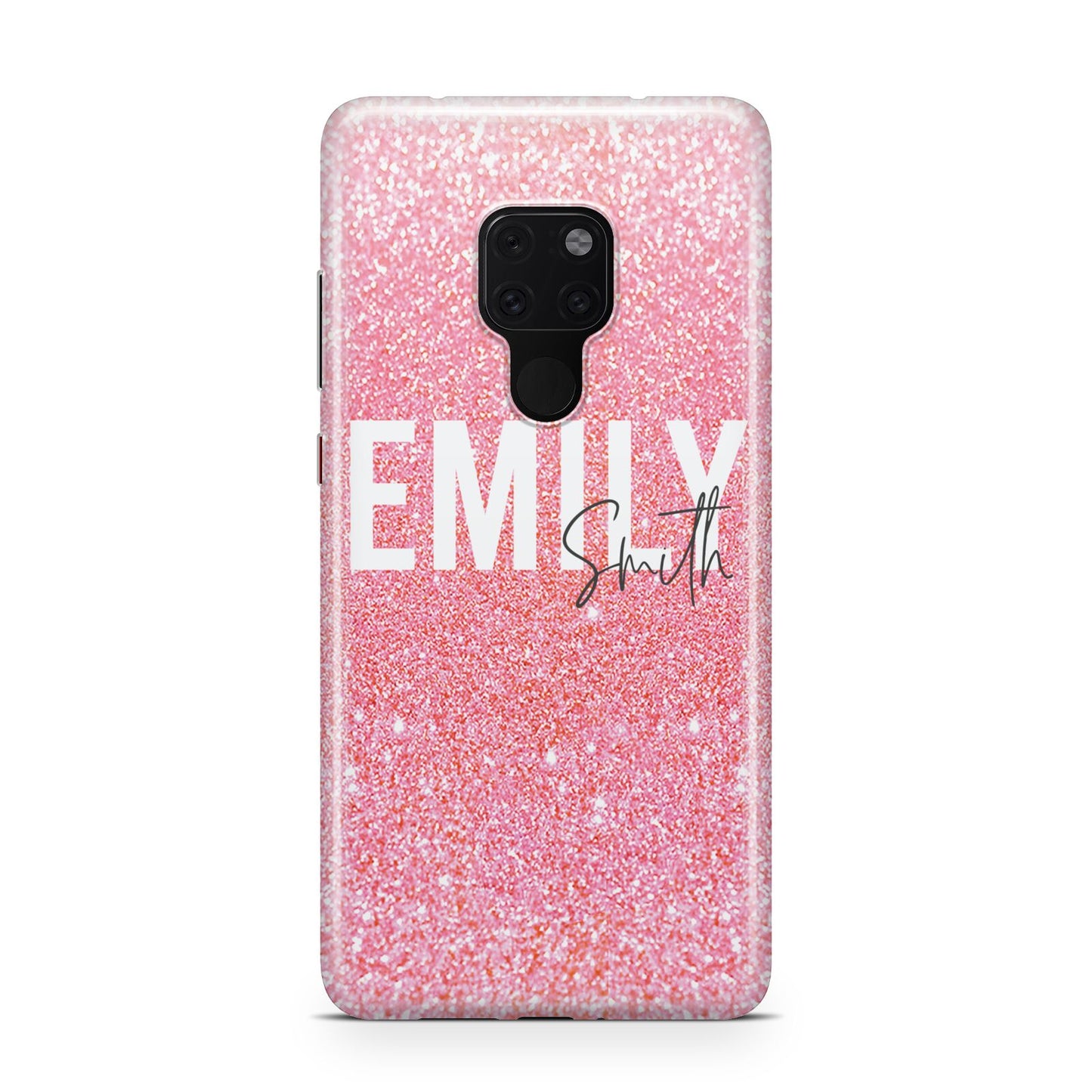 Personalised Pink Glitter White Name Huawei Mate 20 Phone Case