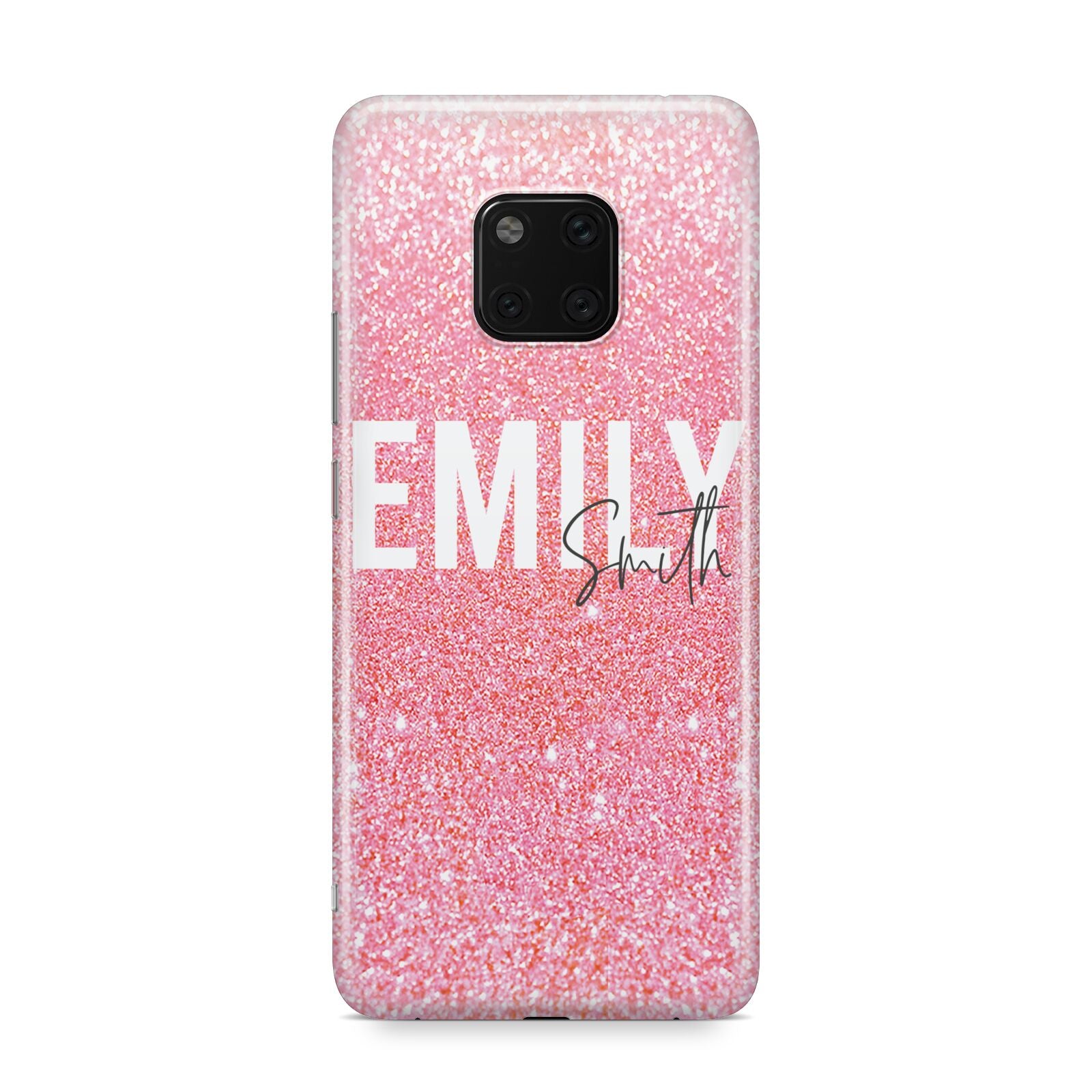 Personalised Pink Glitter White Name Huawei Mate 20 Pro Phone Case