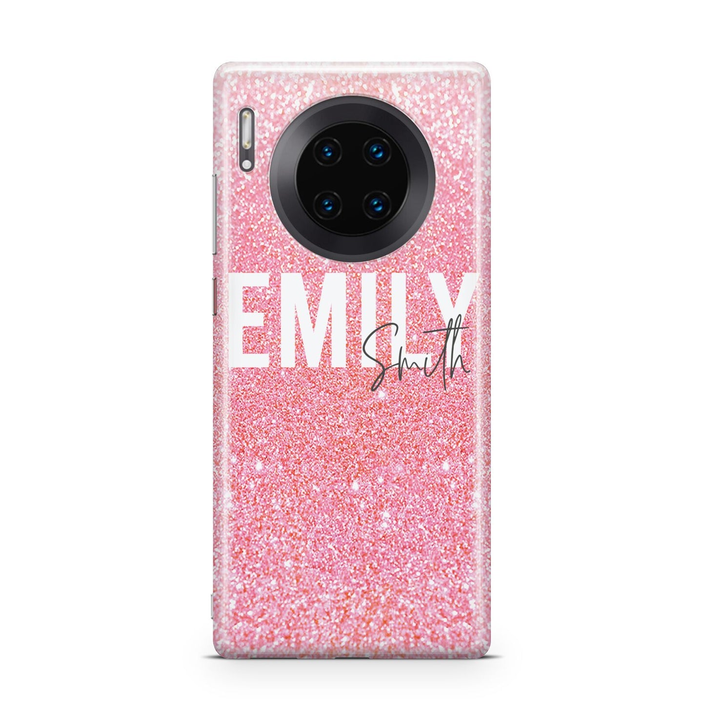 Personalised Pink Glitter White Name Huawei Mate 30 Pro Phone Case