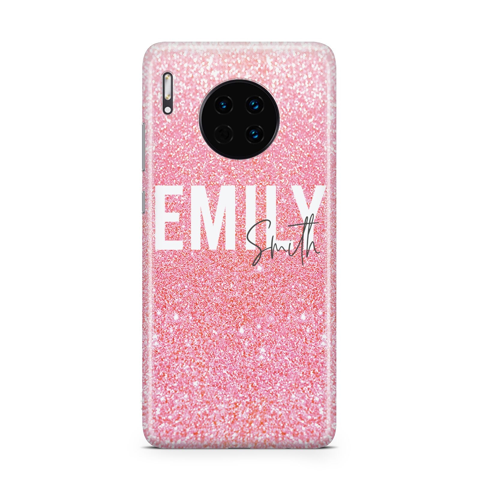 Personalised Pink Glitter White Name Huawei Mate 30