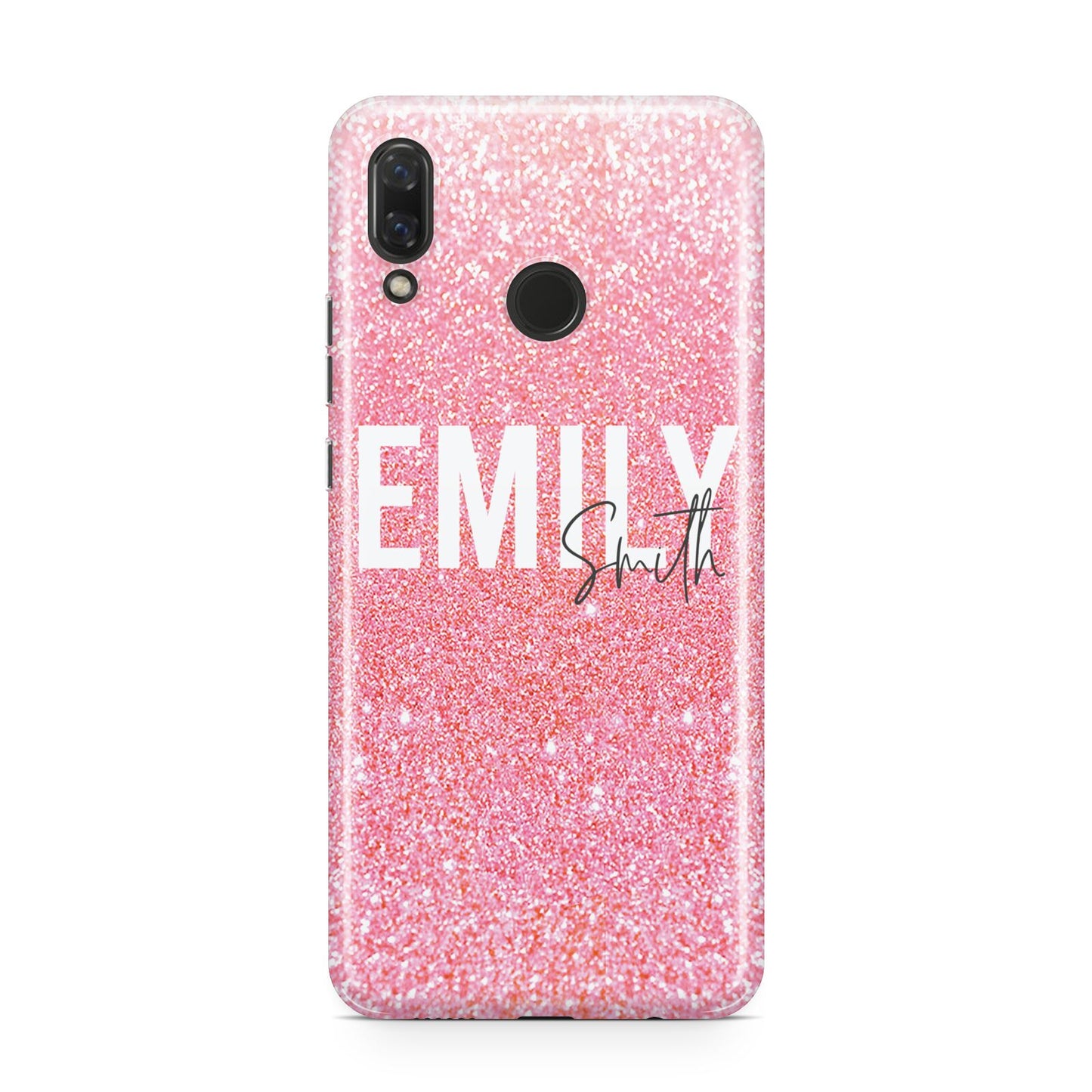 Personalised Pink Glitter White Name Huawei Nova 3 Phone Case