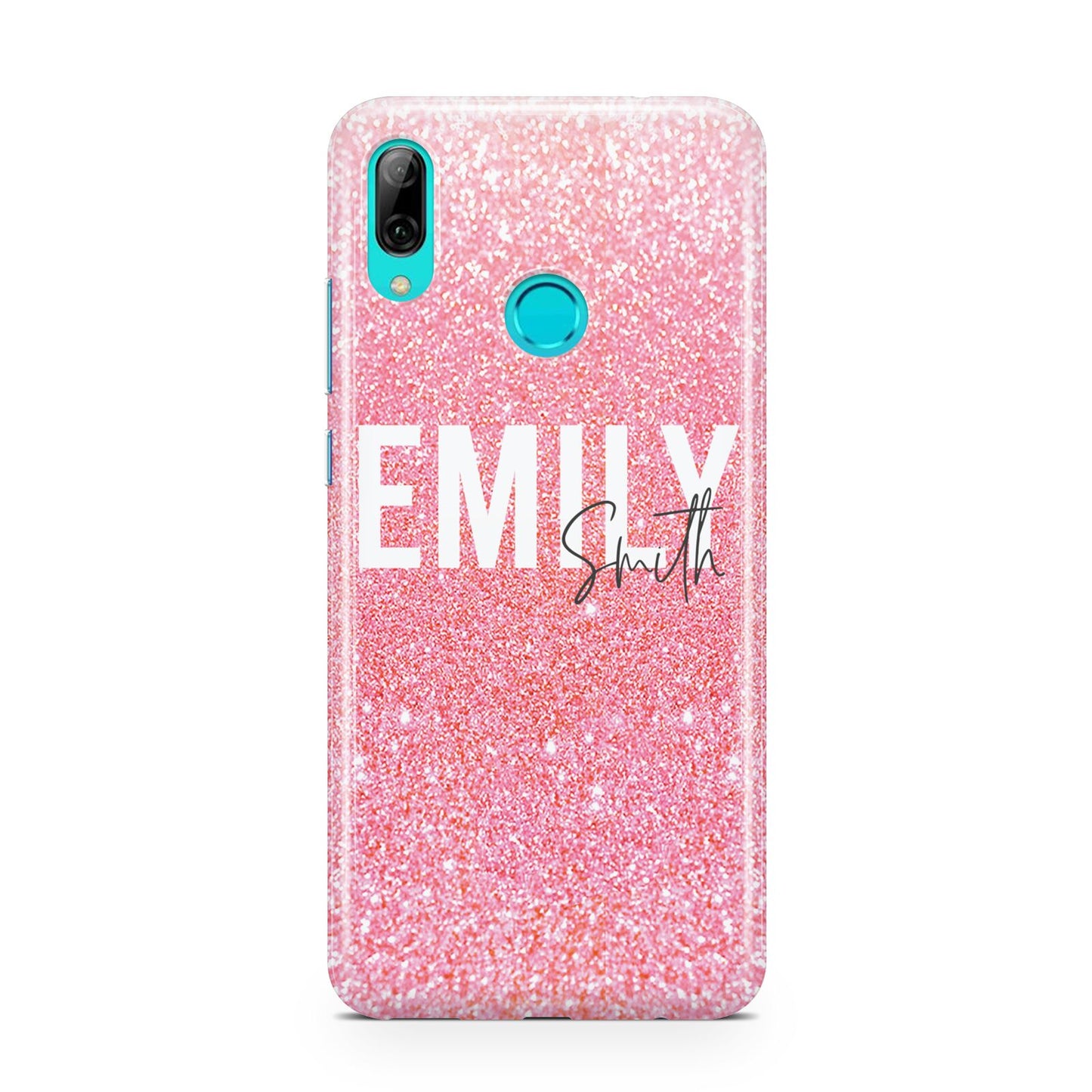 Personalised Pink Glitter White Name Huawei P Smart 2019 Case