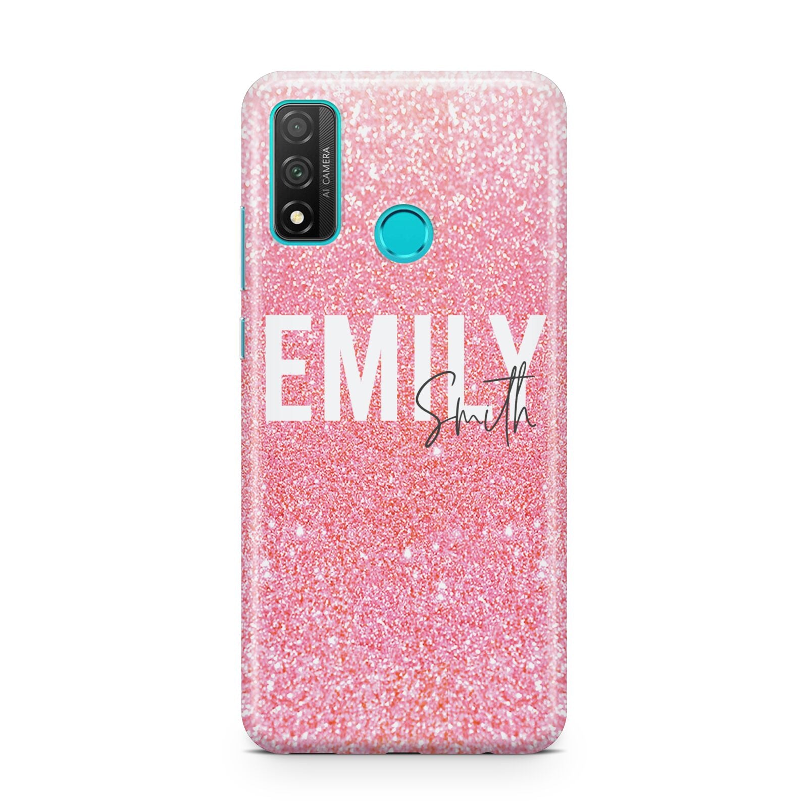 Personalised Pink Glitter White Name Huawei P Smart 2020