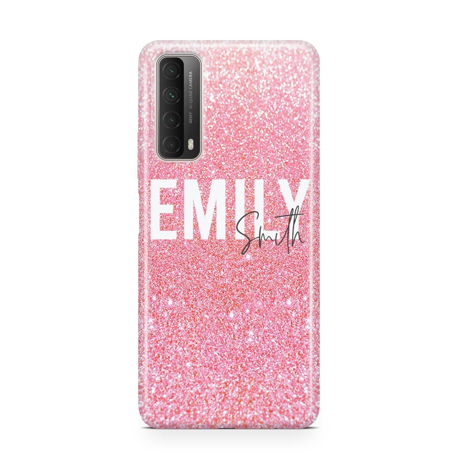 Personalised Pink Glitter White Name Huawei P Smart 2021