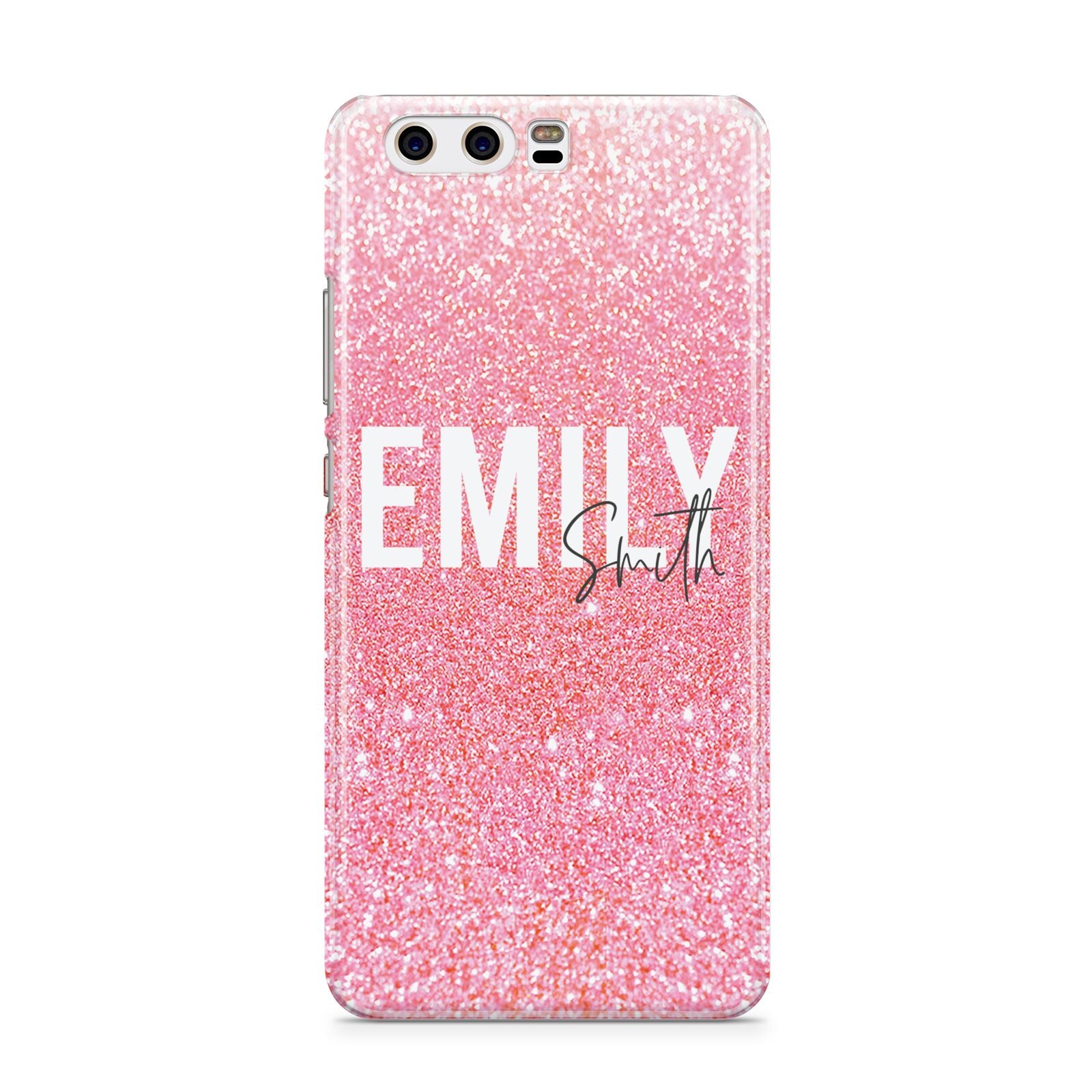 Personalised Pink Glitter White Name Huawei P10 Phone Case