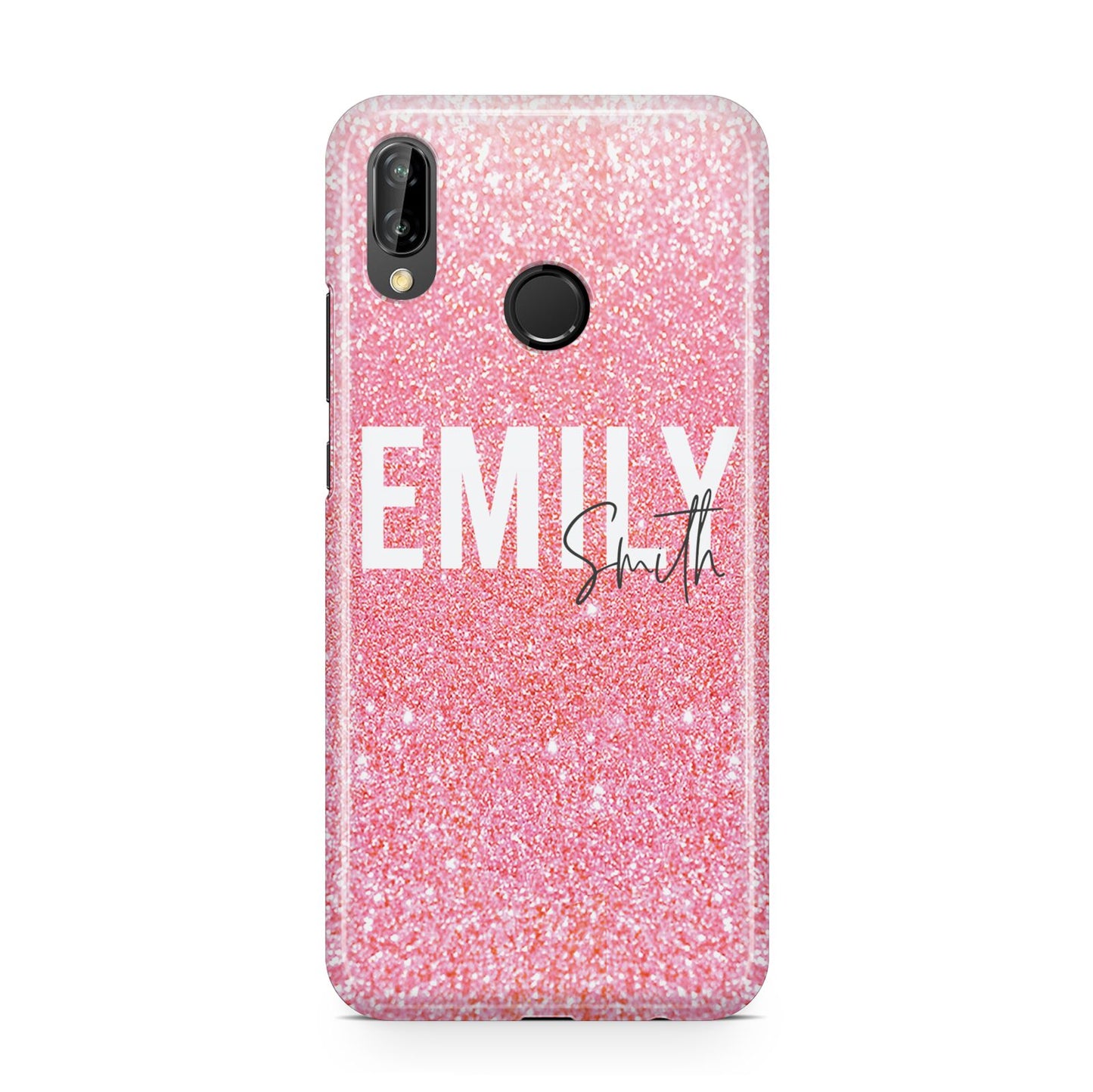 Personalised Pink Glitter White Name Huawei P20 Lite Phone Case