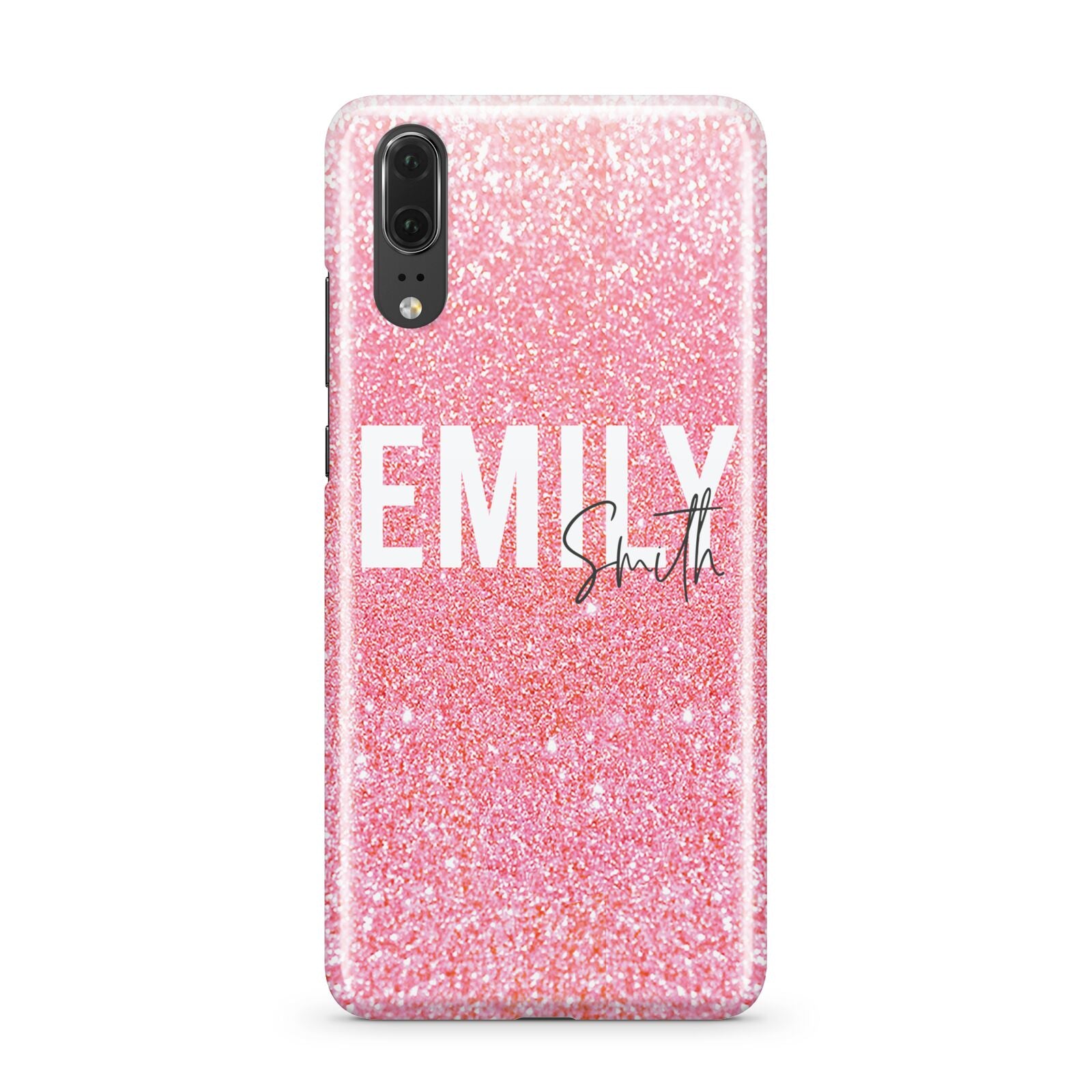 Personalised Pink Glitter White Name Huawei P20 Phone Case