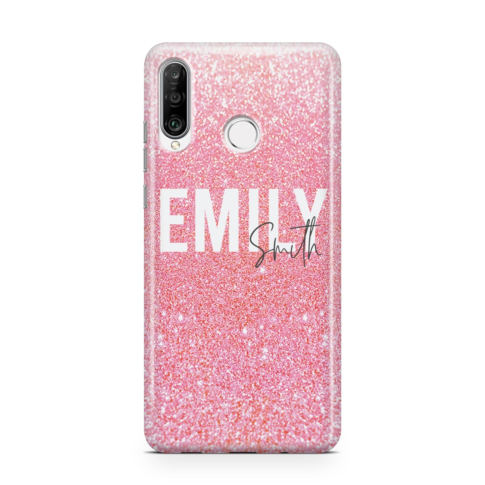 Personalised Pink Glitter White Name Huawei P30 Lite Phone Case