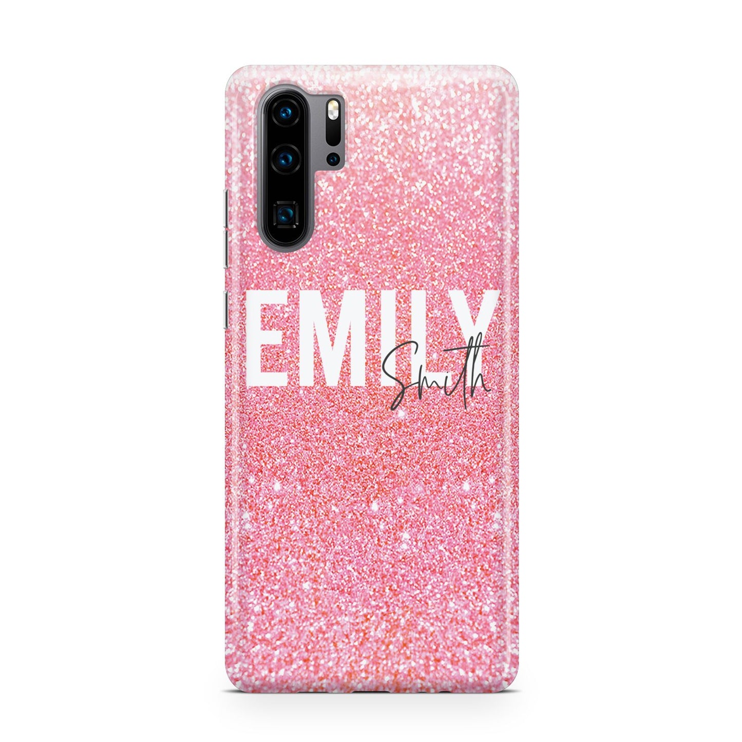 Personalised Pink Glitter White Name Huawei P30 Pro Phone Case