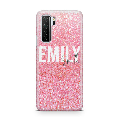 Personalised Pink Glitter White Name Huawei P40 Lite 5G Phone Case