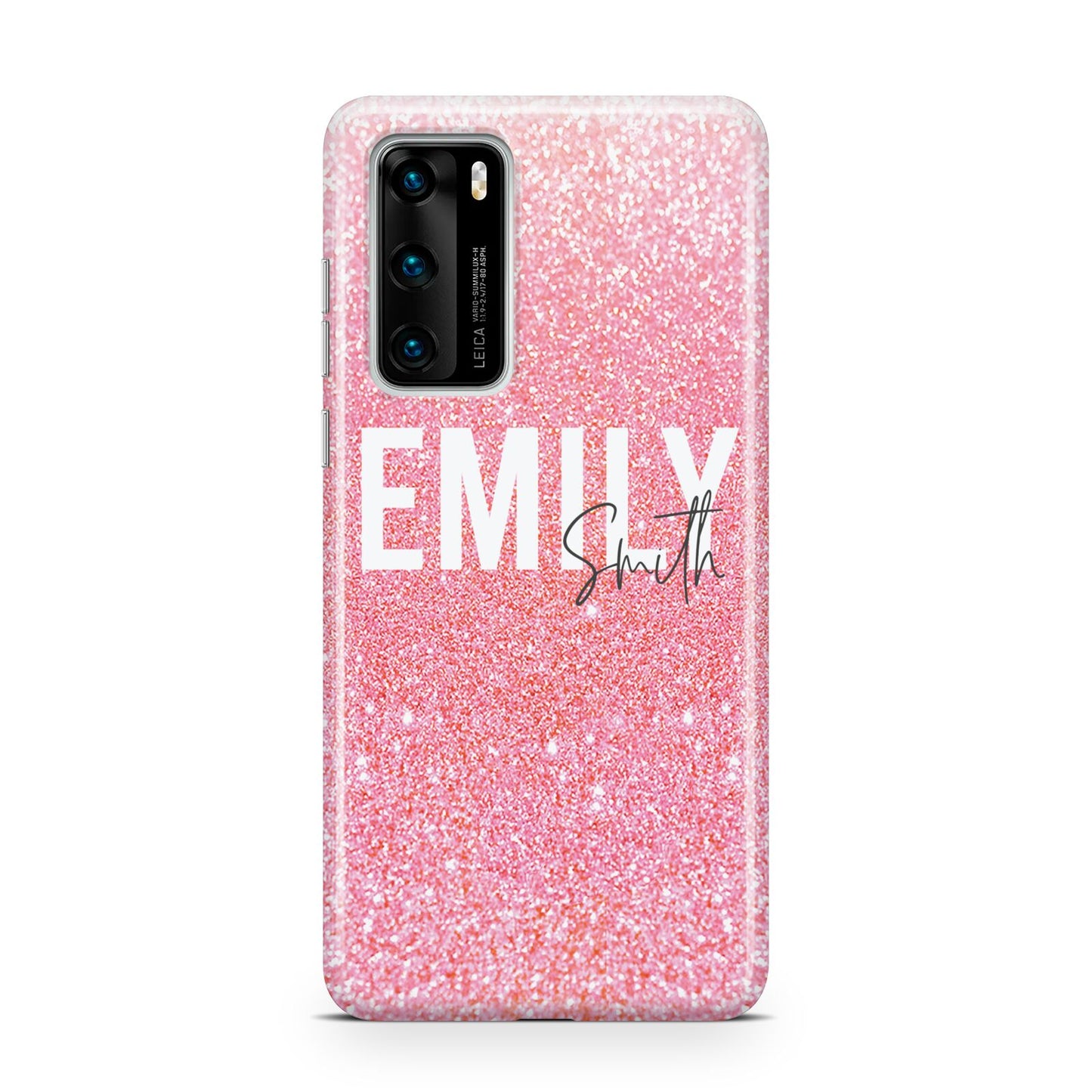 Personalised Pink Glitter White Name Huawei P40 Phone Case